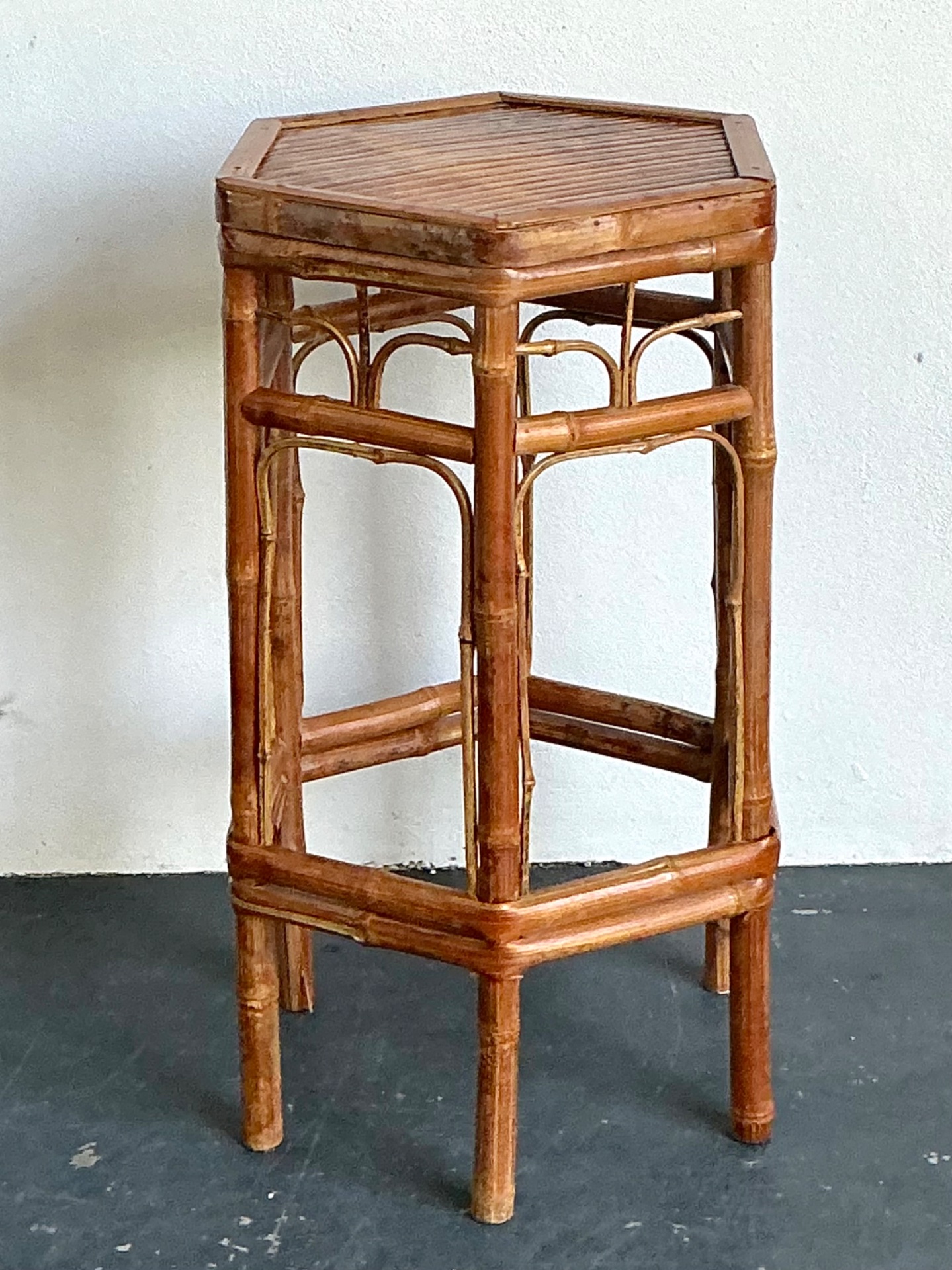 Vintage Bamboo Hexagonal Plant Stand - Back view