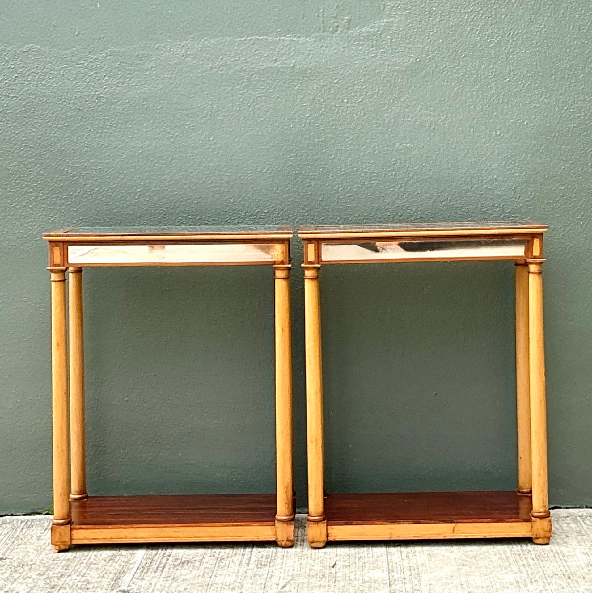 Vintage Inset Mirror Side Tables - A Pair  - Back view