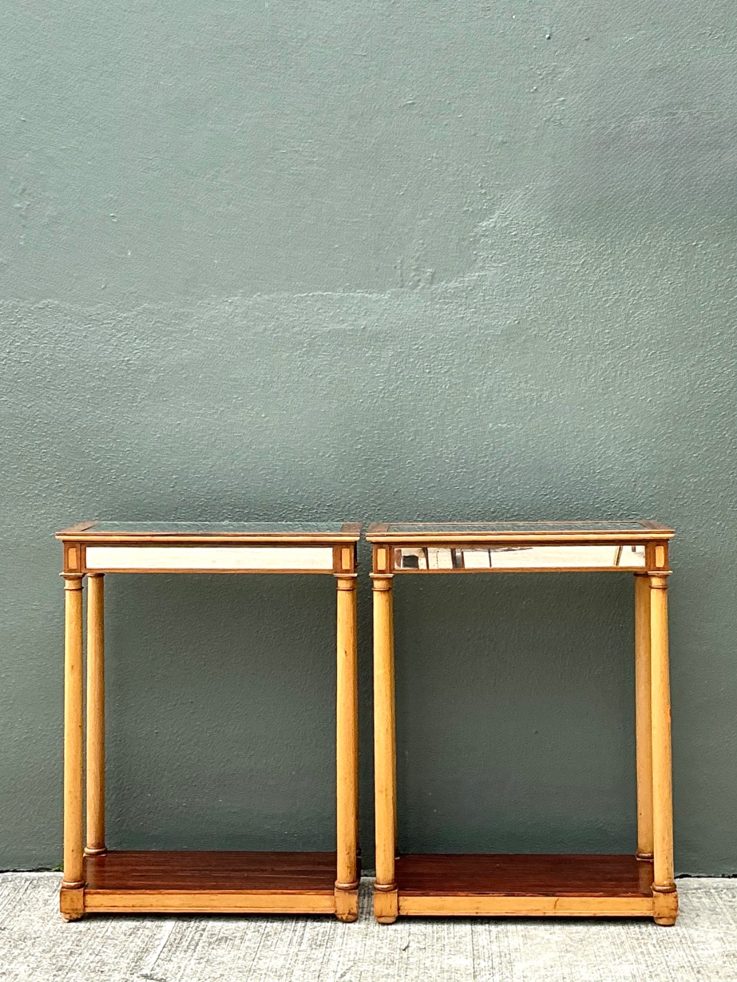 Vintage Inset Mirror Side Tables - A Pair  - Detail view