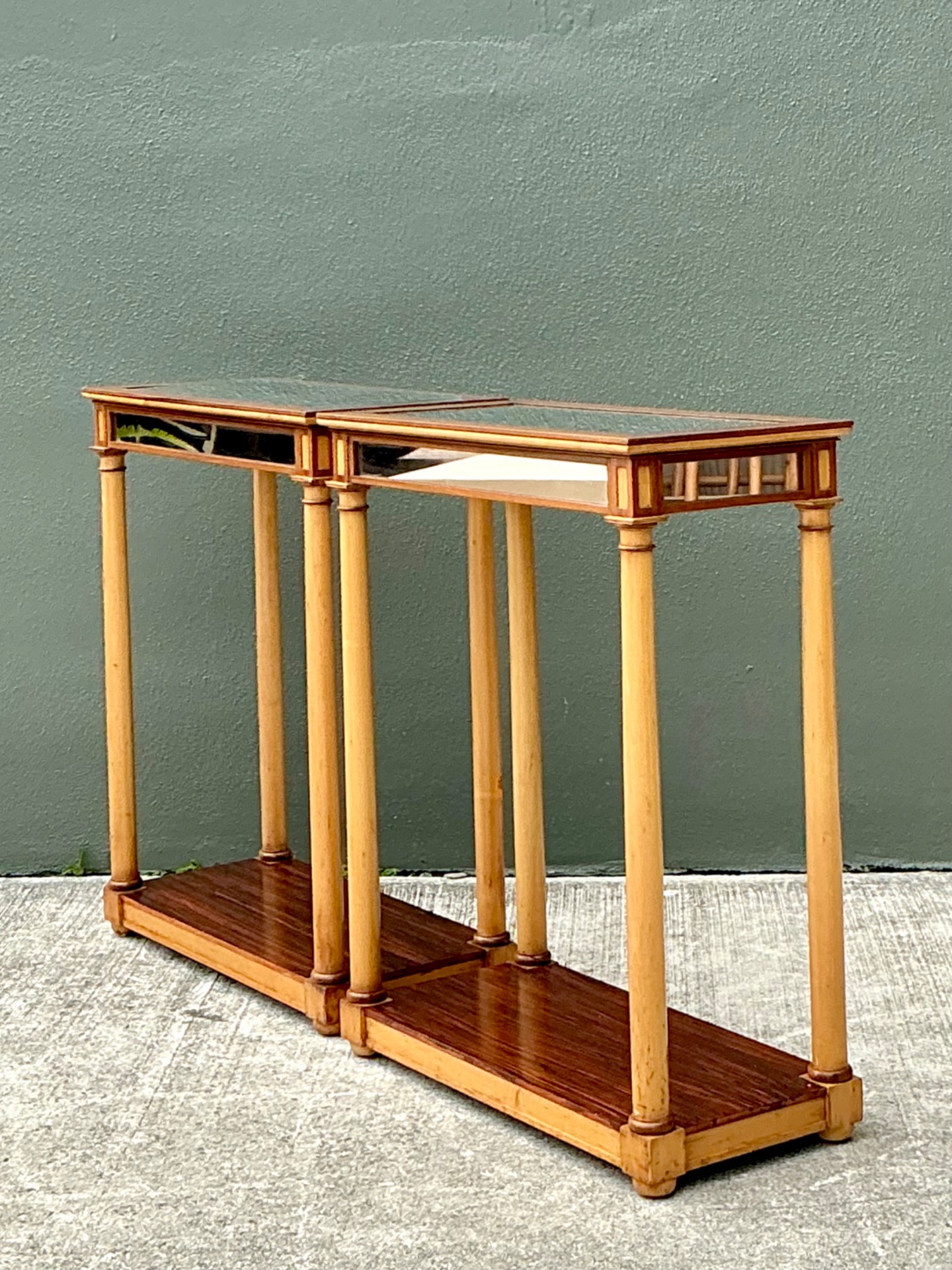 Vintage Inset Mirror Side Tables - A Pair  - Side view