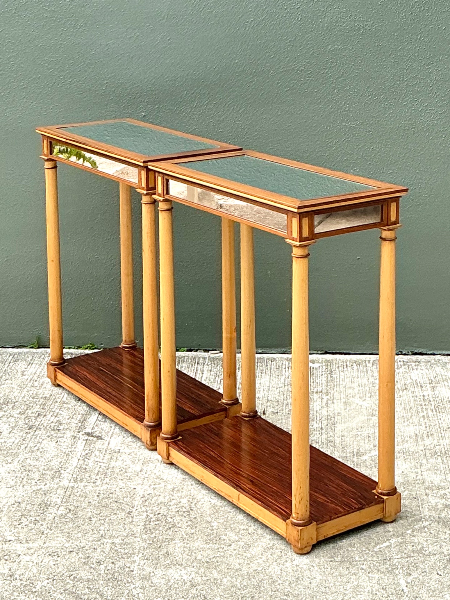Vintage Inset Mirror Side Tables - A Pair  - Top view