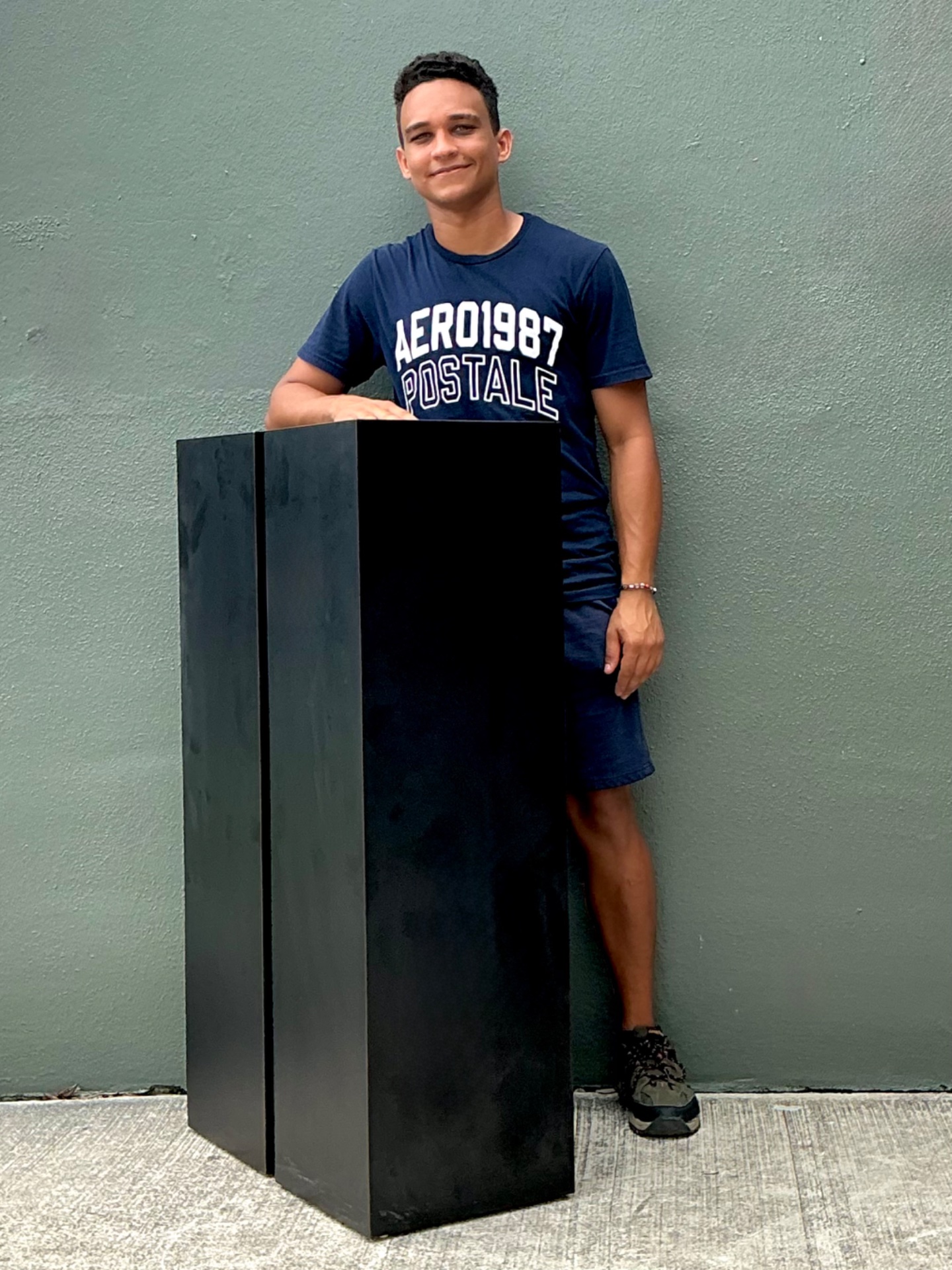 Vintage Modernist Matte Black Laminate Pedestals - A Pair - Back view