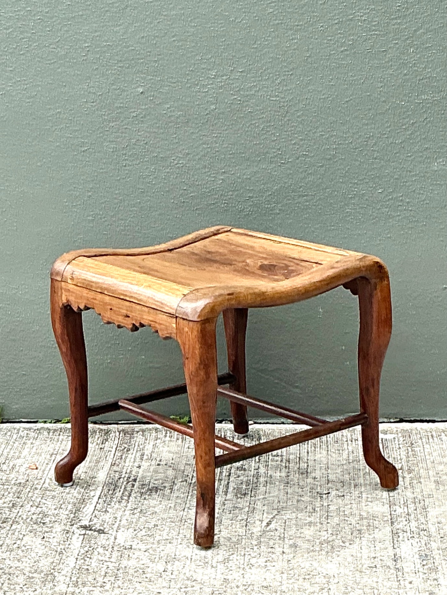 Vintage Handcrafted Wooden Accent Stool - Side view