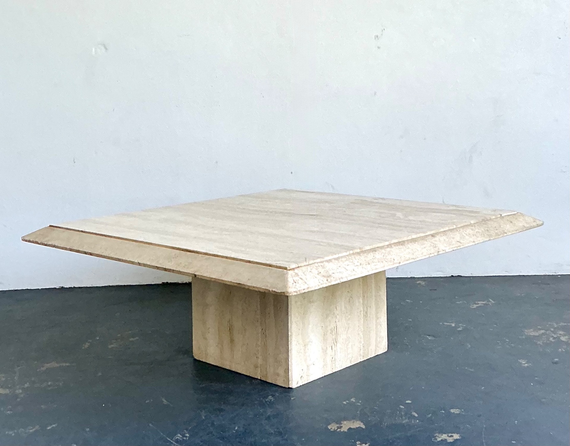 Vintage Italian Stone International Travertine Pedestal Coffee Table - Side view