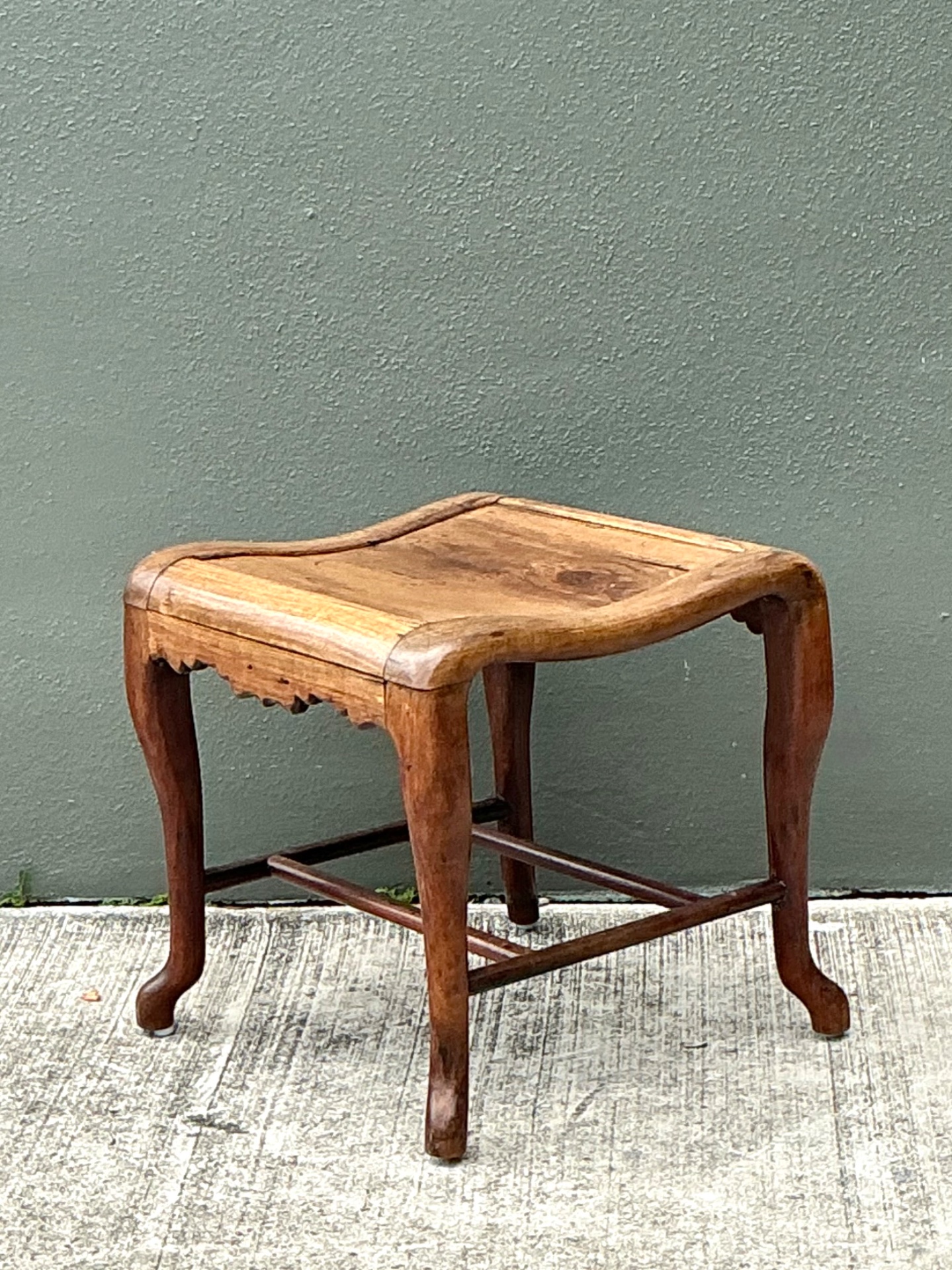 Vintage Handcrafted Wooden Accent Stool - Back view