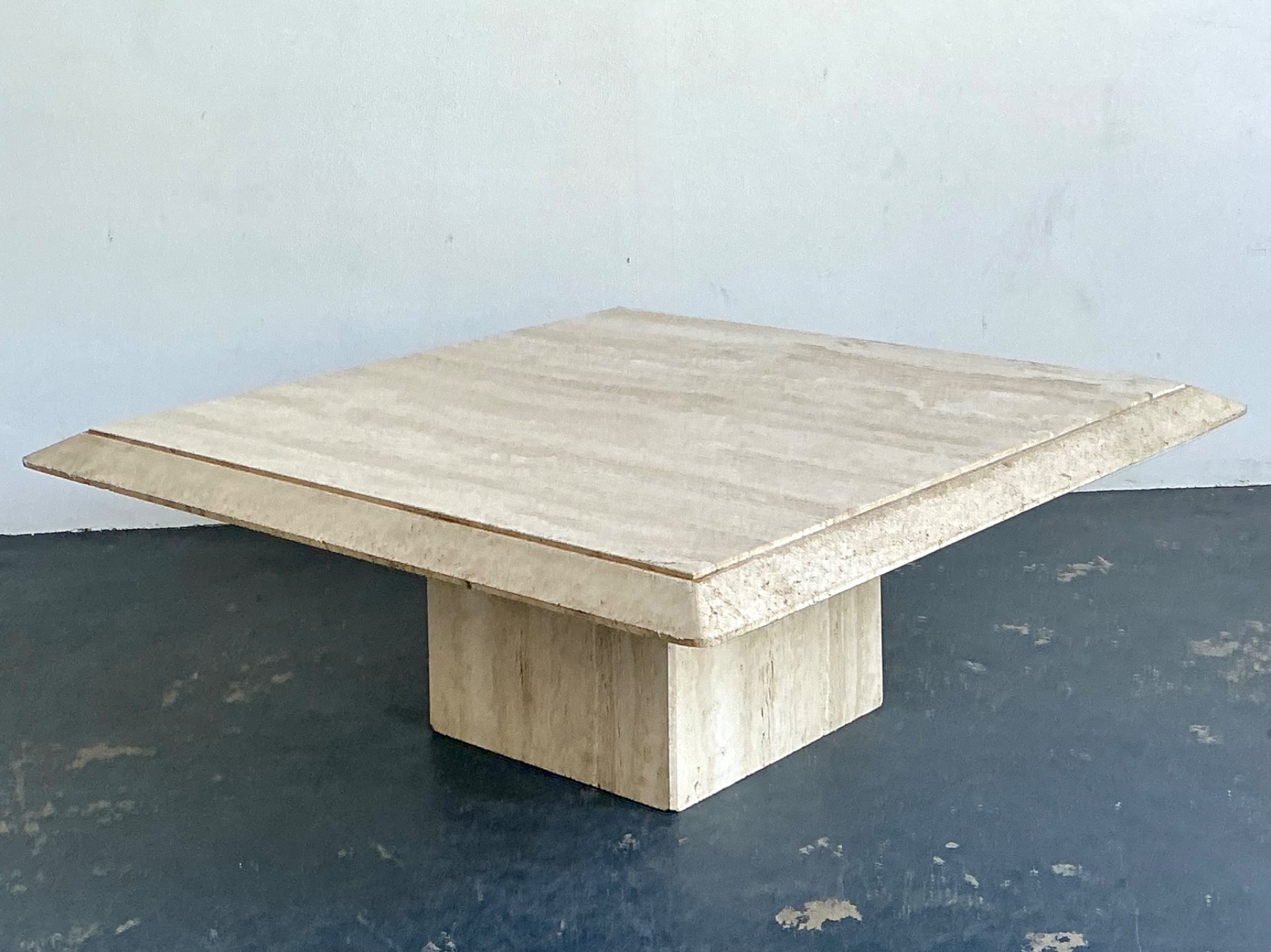 Vintage Italian Stone International Travertine Pedestal Coffee Table - Back view