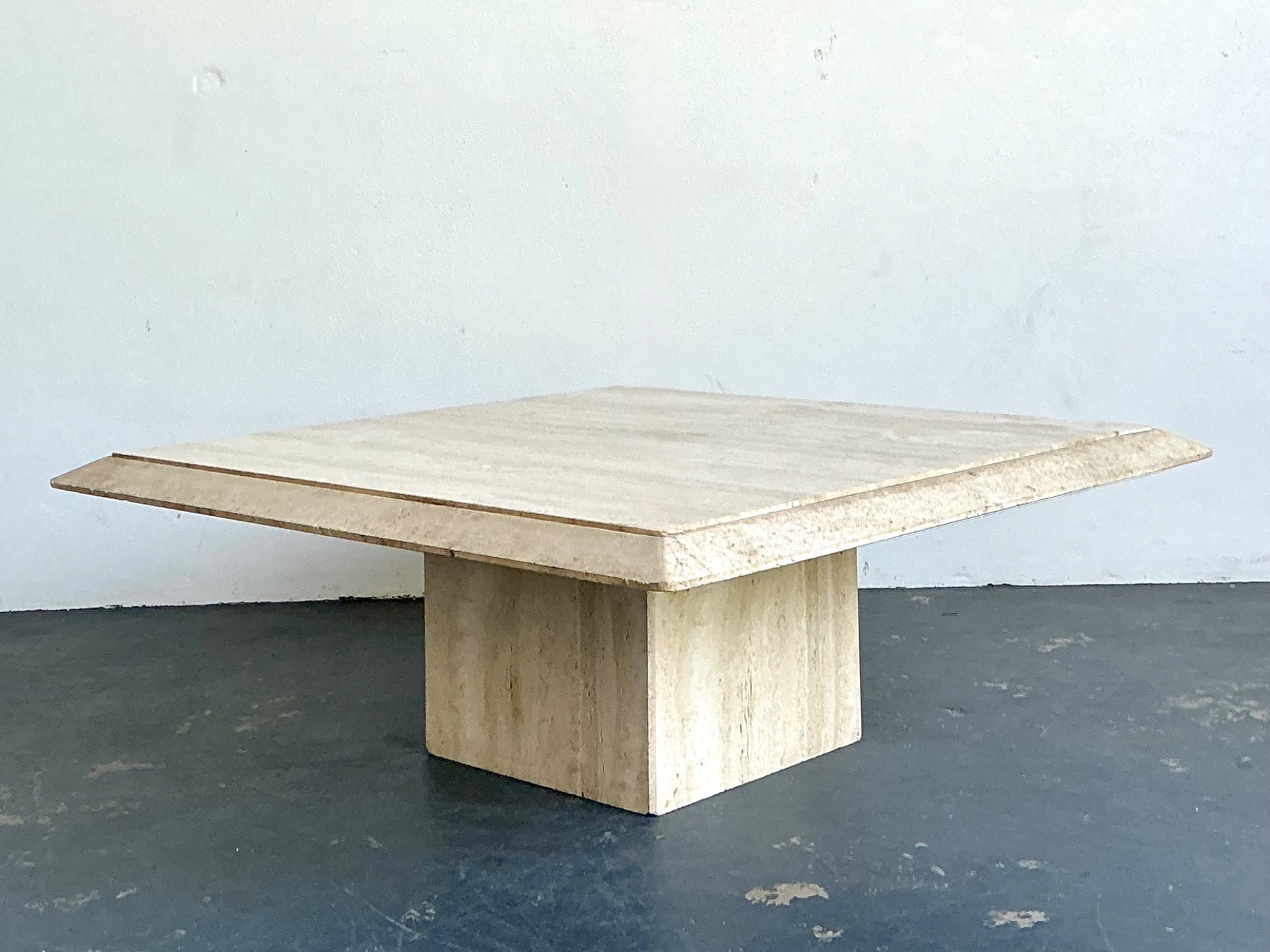 Vintage Italian Stone International Travertine Pedestal Coffee Table - Top view