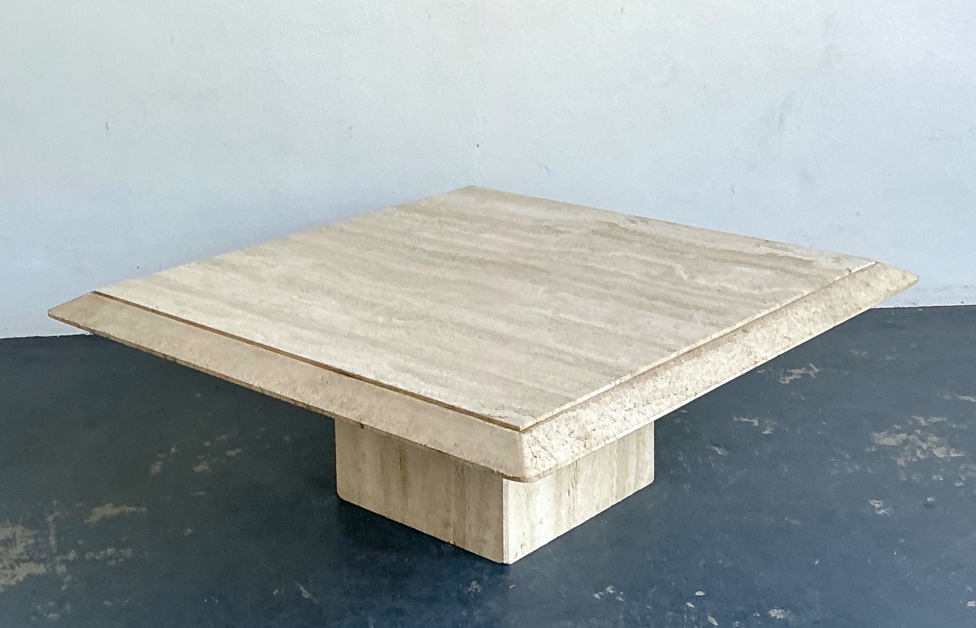 Vintage Italian Stone International Travertine Pedestal Coffee Table - Detail view
