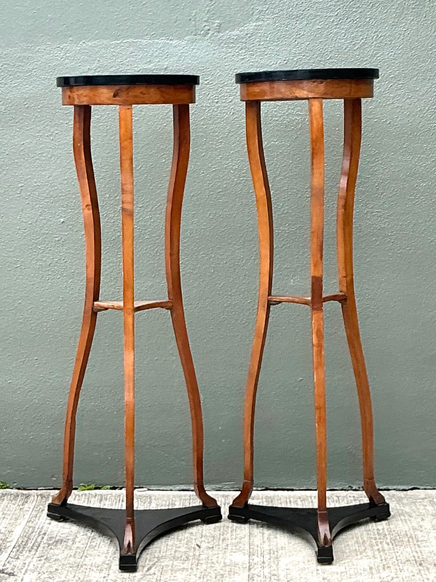 Vintage Biedermeier Tall Pedestals - A Pair - Top view