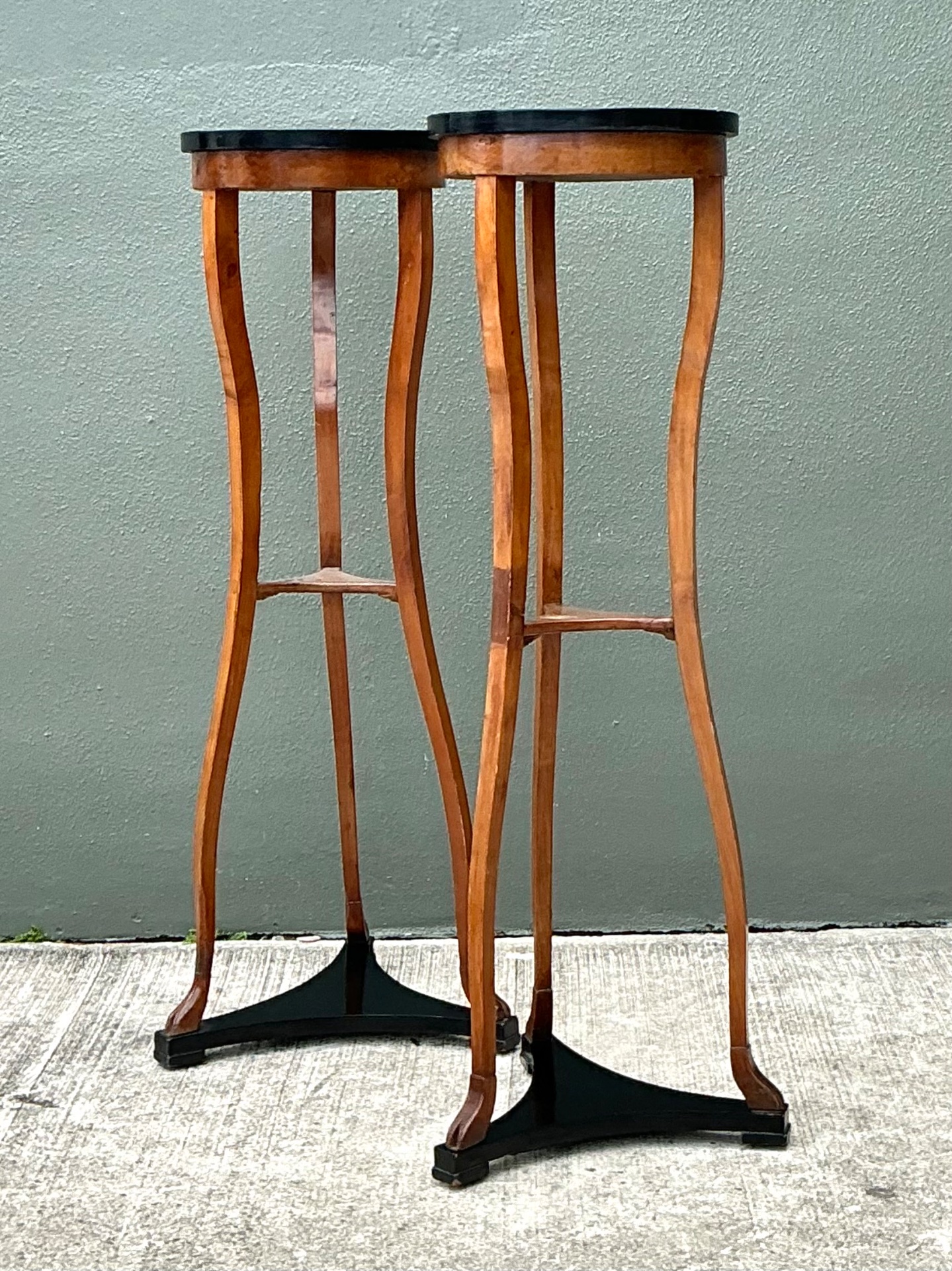 Vintage Biedermeier Tall Pedestals - A Pair - Side view
