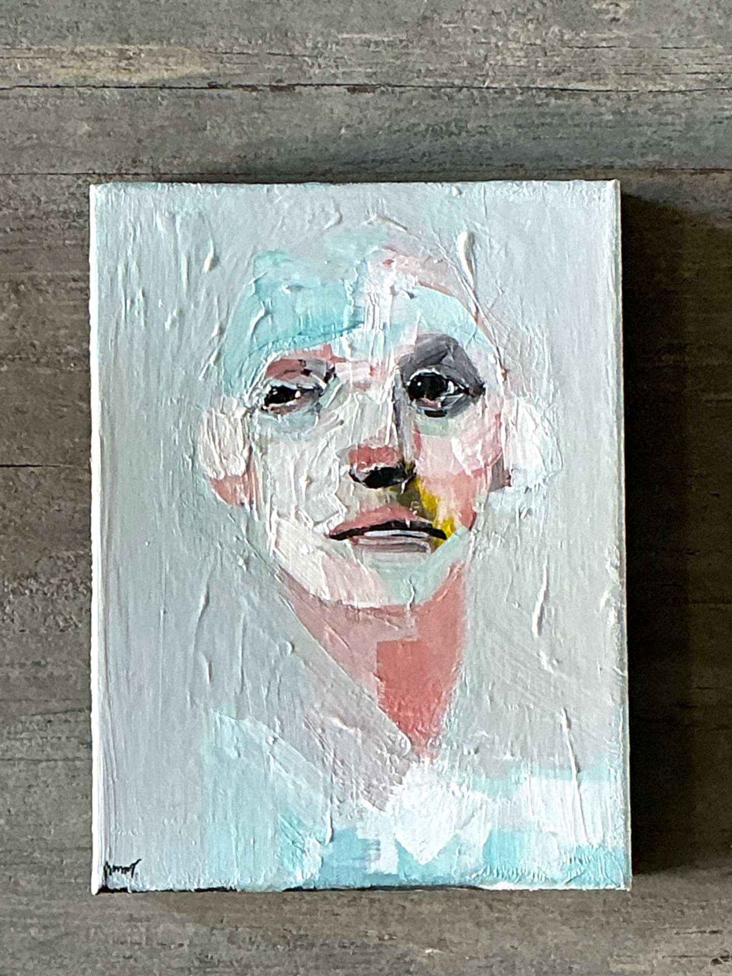 Vintage Abstract Expressionist Portrait Painting - Top view