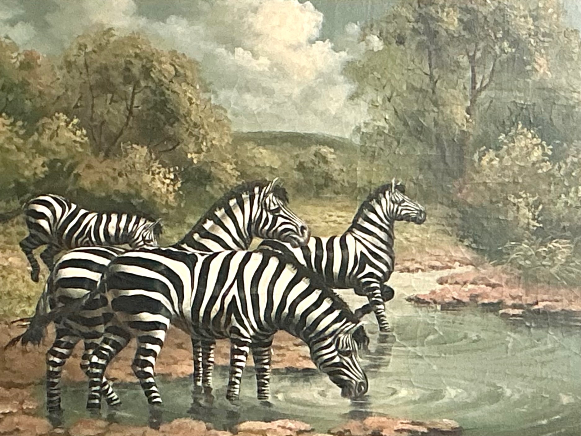 Vintage Zebra Landscape Oil Painting - Side view