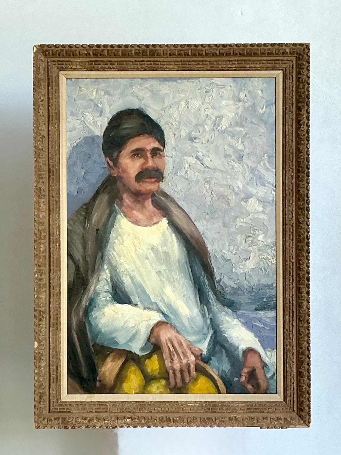 Vintage Expressionist Impasto Portrait in Wood Frame - Detail view