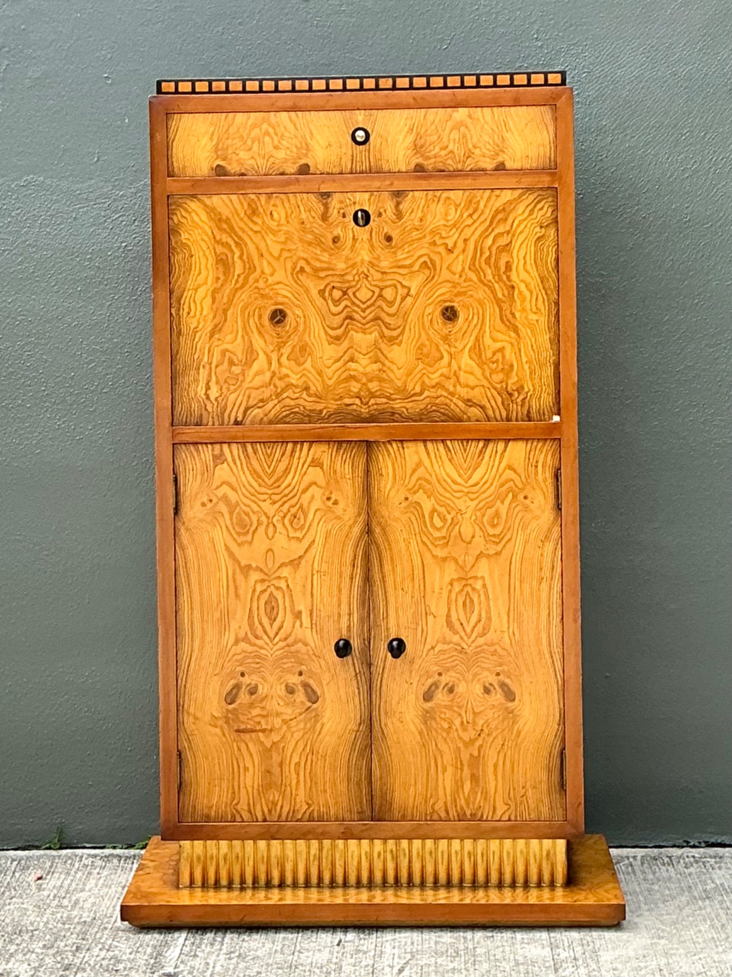 Vintage Art Deco Burlwood Secretaire Cabinet - Top view
