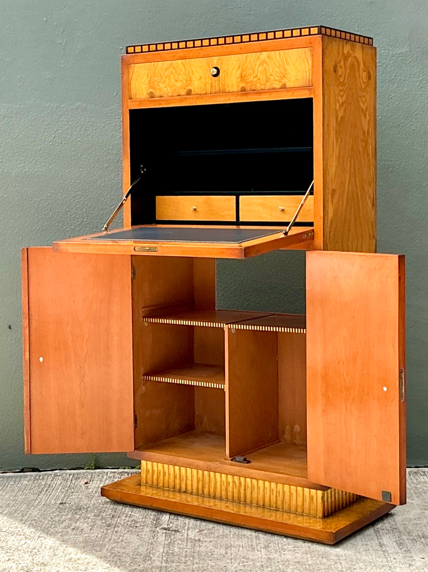Vintage Art Deco Burlwood Secretaire Cabinet - Back view