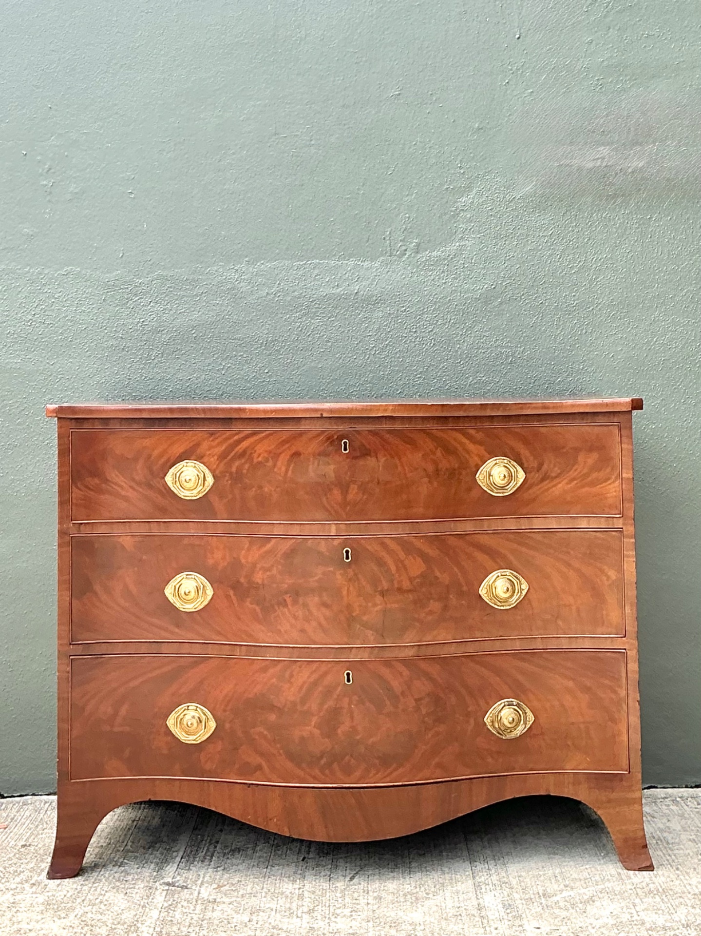Vintage George 111 Serpentine Commode - Top view