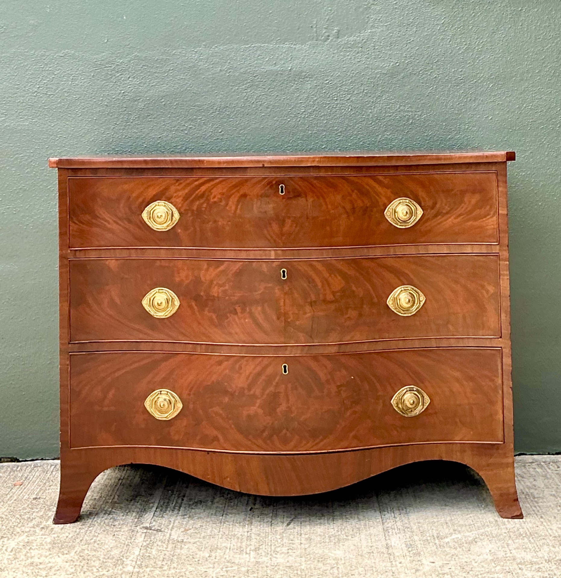 Vintage George 111 Serpentine Commode - Side view