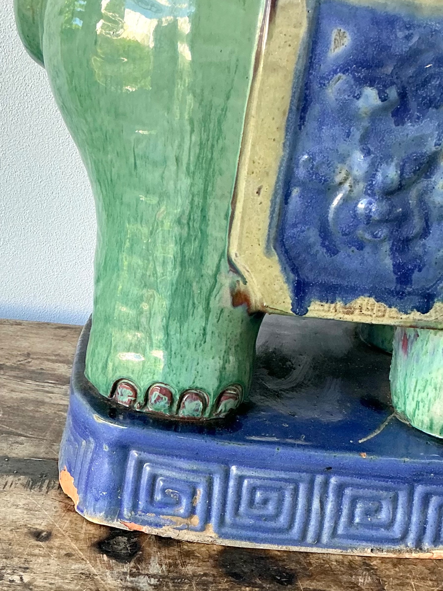 Vintage Glazed Ceramic Elephant Low Stool - Top view