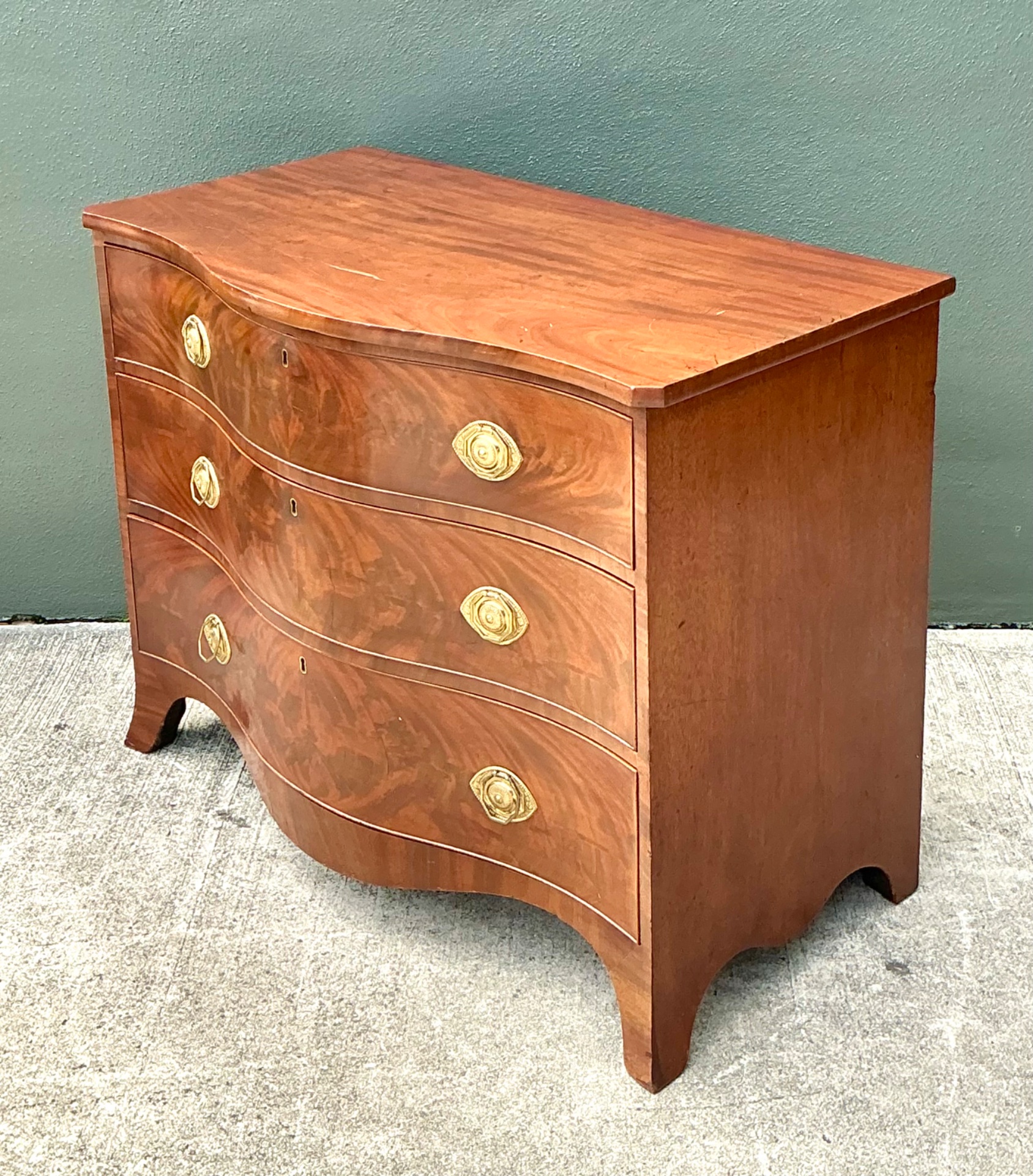 Vintage George 111 Serpentine Commode - Back view