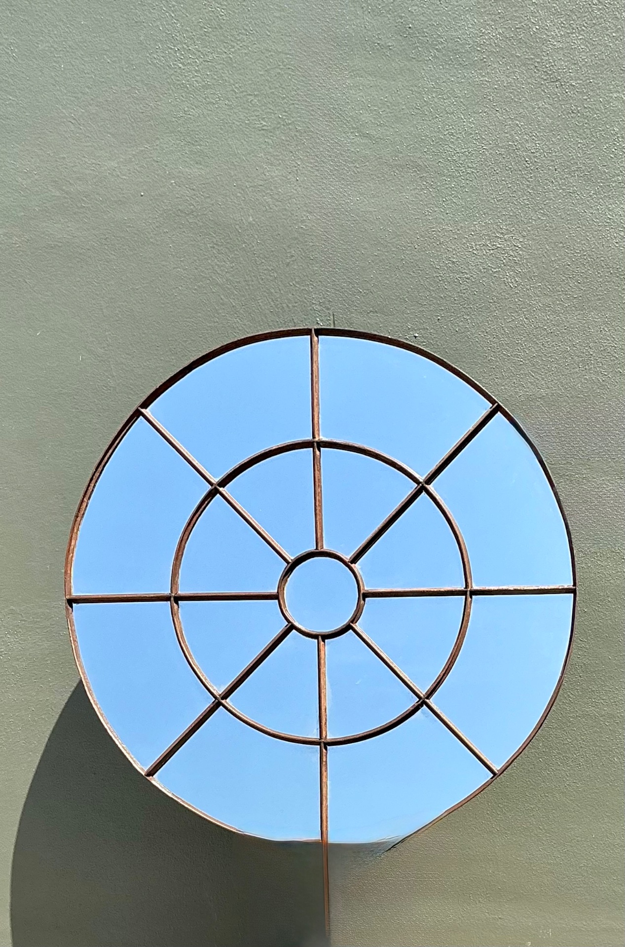Vintage Round Wrought Iron Windowpane Mirror - Detail view