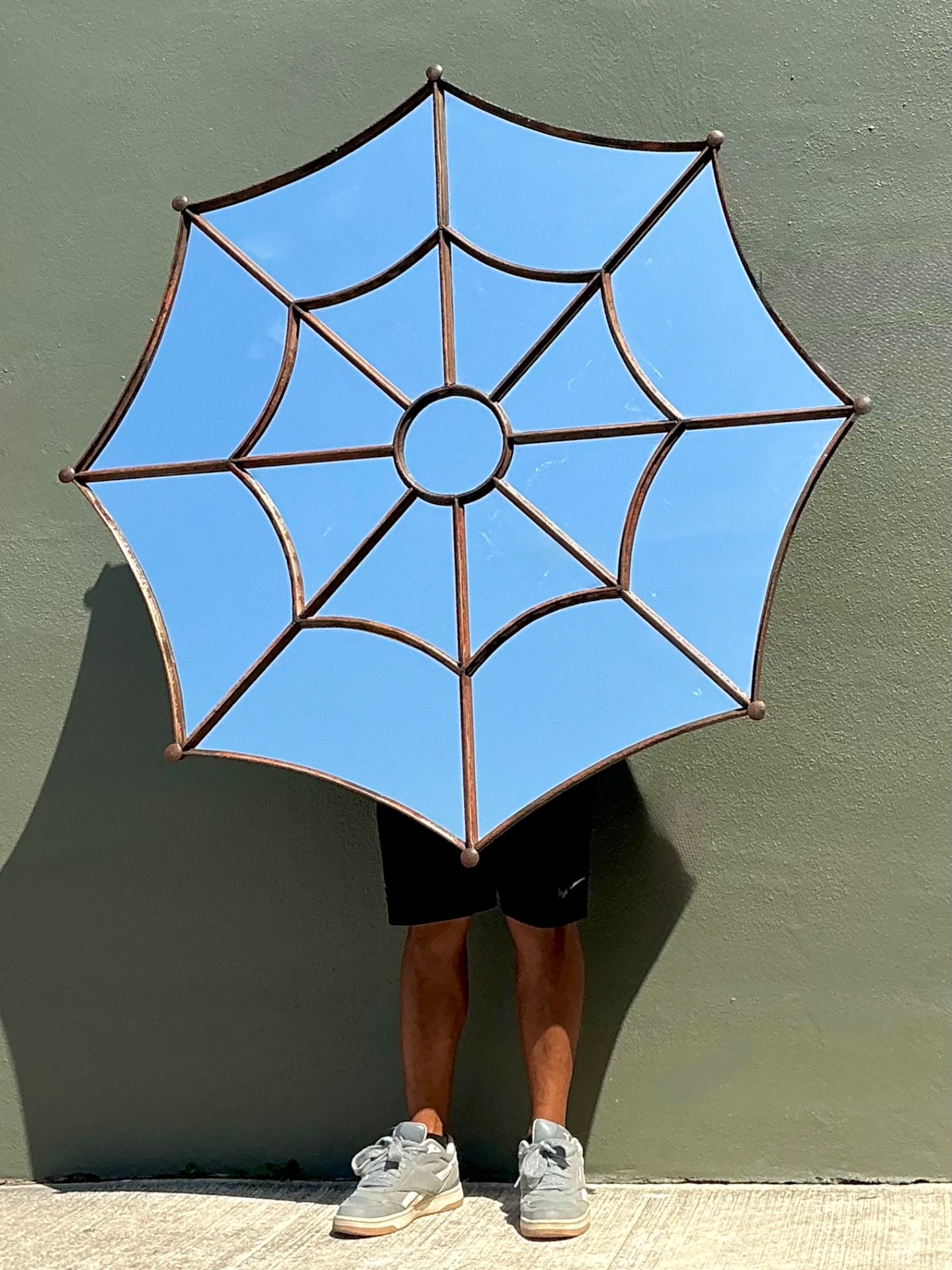 Vintage Wrought Iron Spiderweb Mirror - Side view