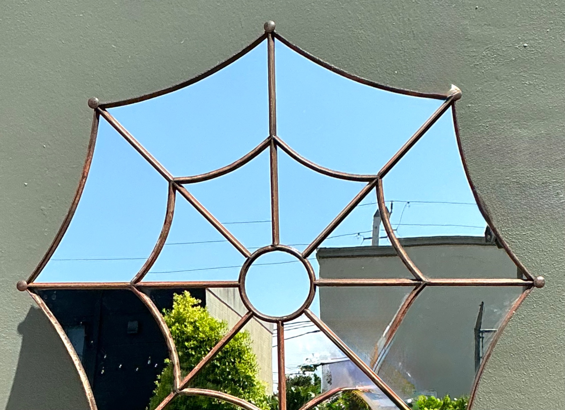Vintage Wrought Iron Spiderweb Mirror - Top view