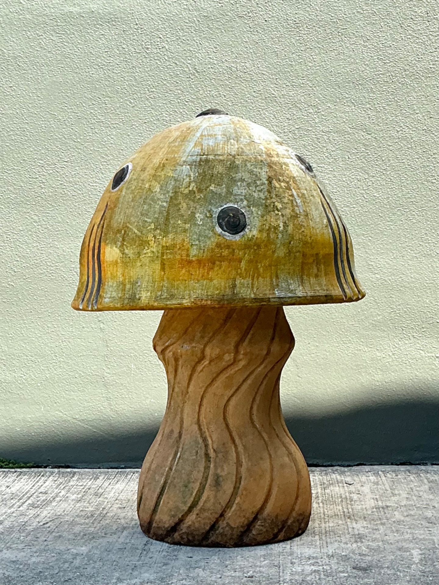 Vintage Distressed Garden Mushroom Statue - Back view