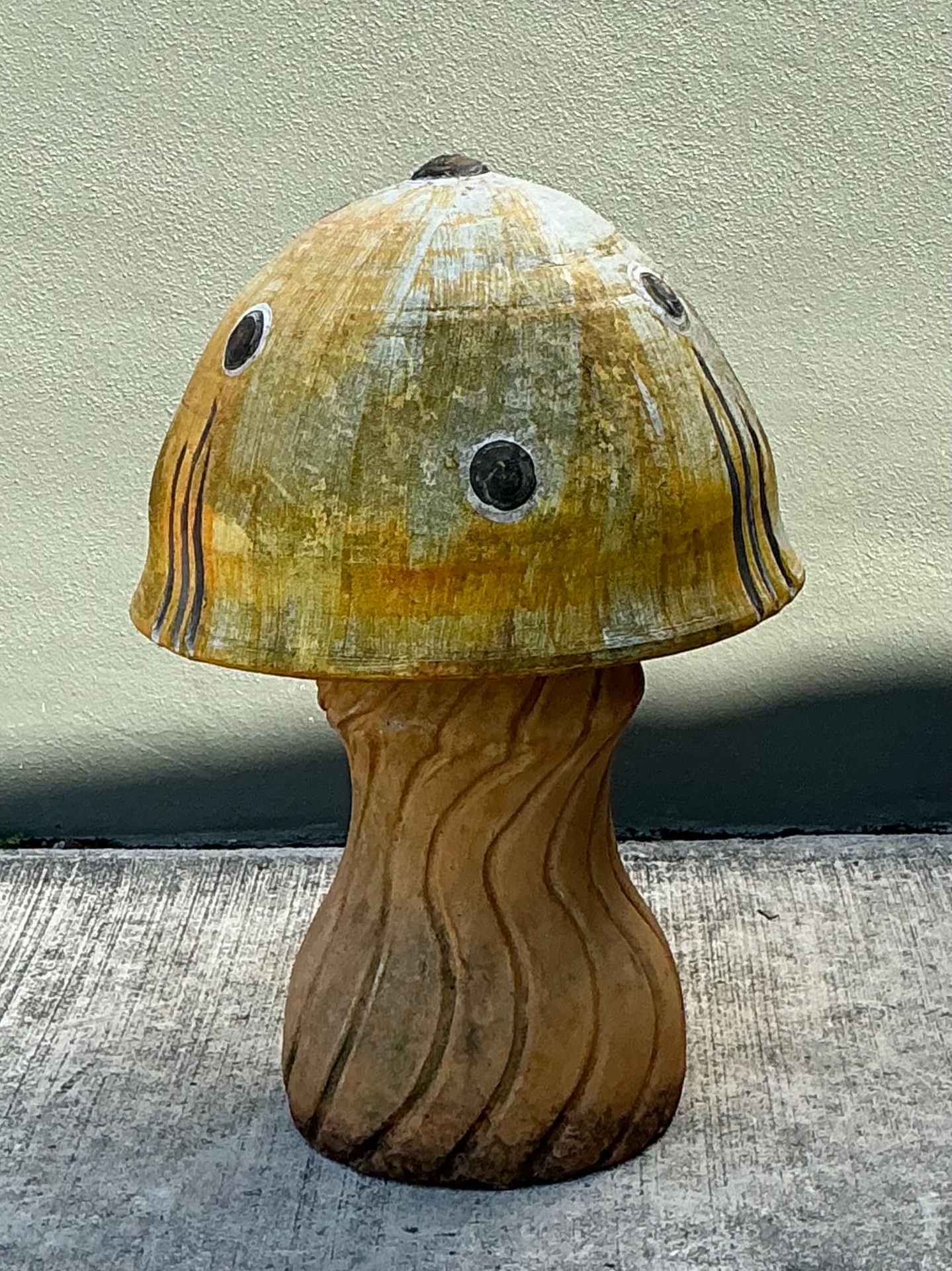 Vintage Distressed Garden Mushroom Statue - Top view