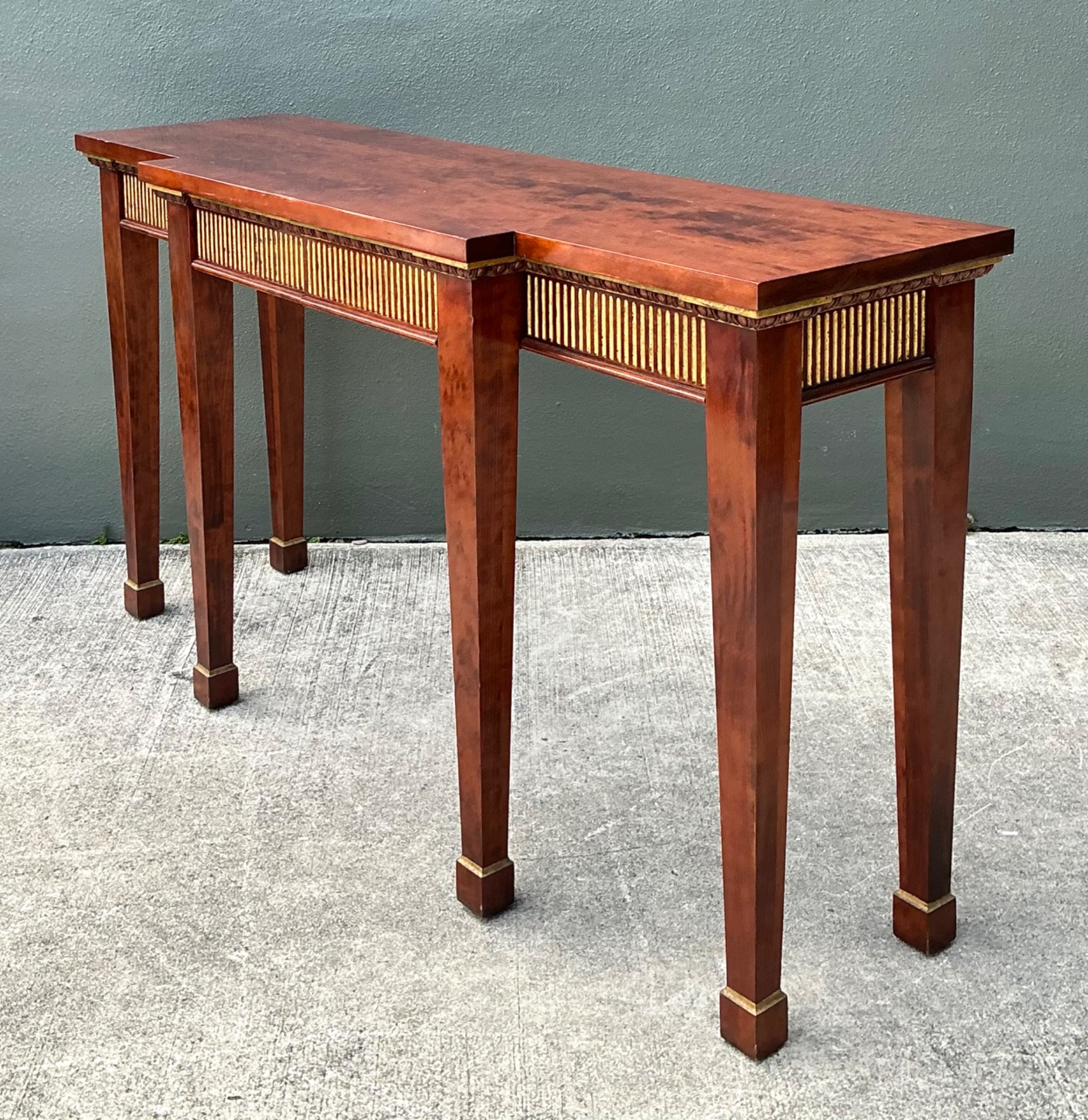 Vintage Neoclassical Gilt Tipped Console Table - Side view
