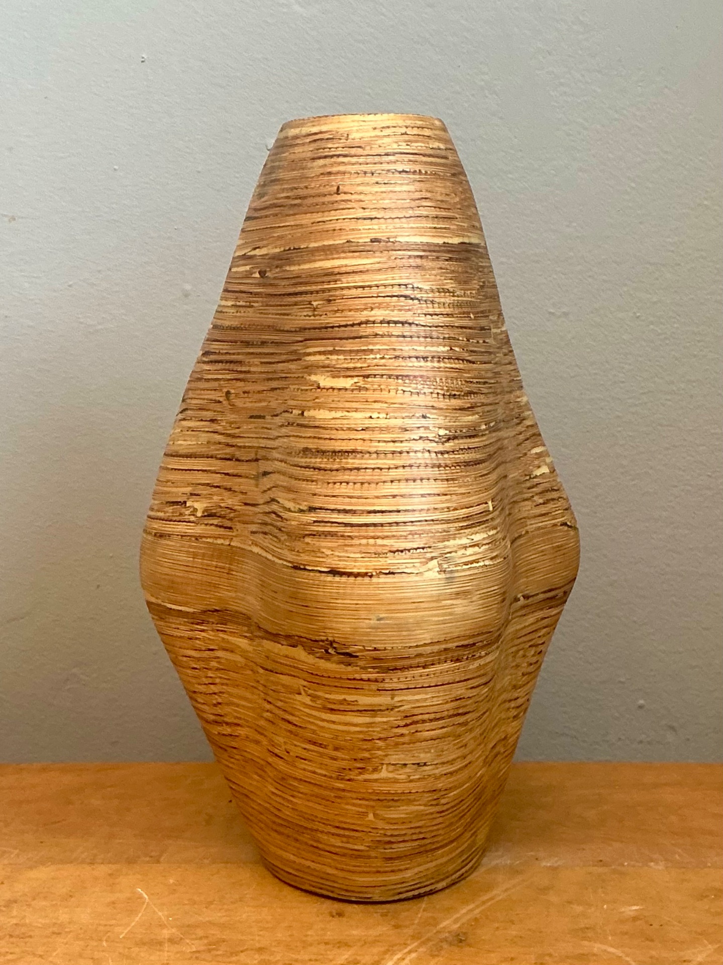 Vintage Textured Wood Decorative Vase - Side view