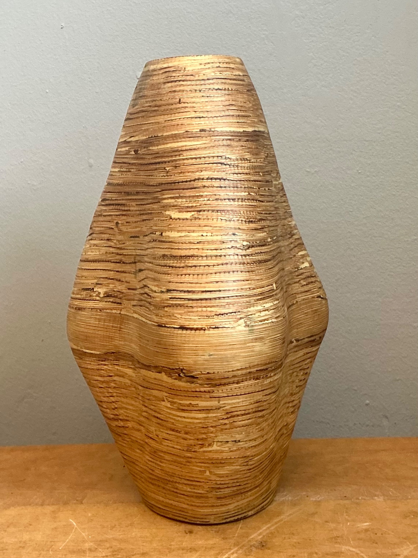 Vintage Textured Wood Decorative Vase - Top view