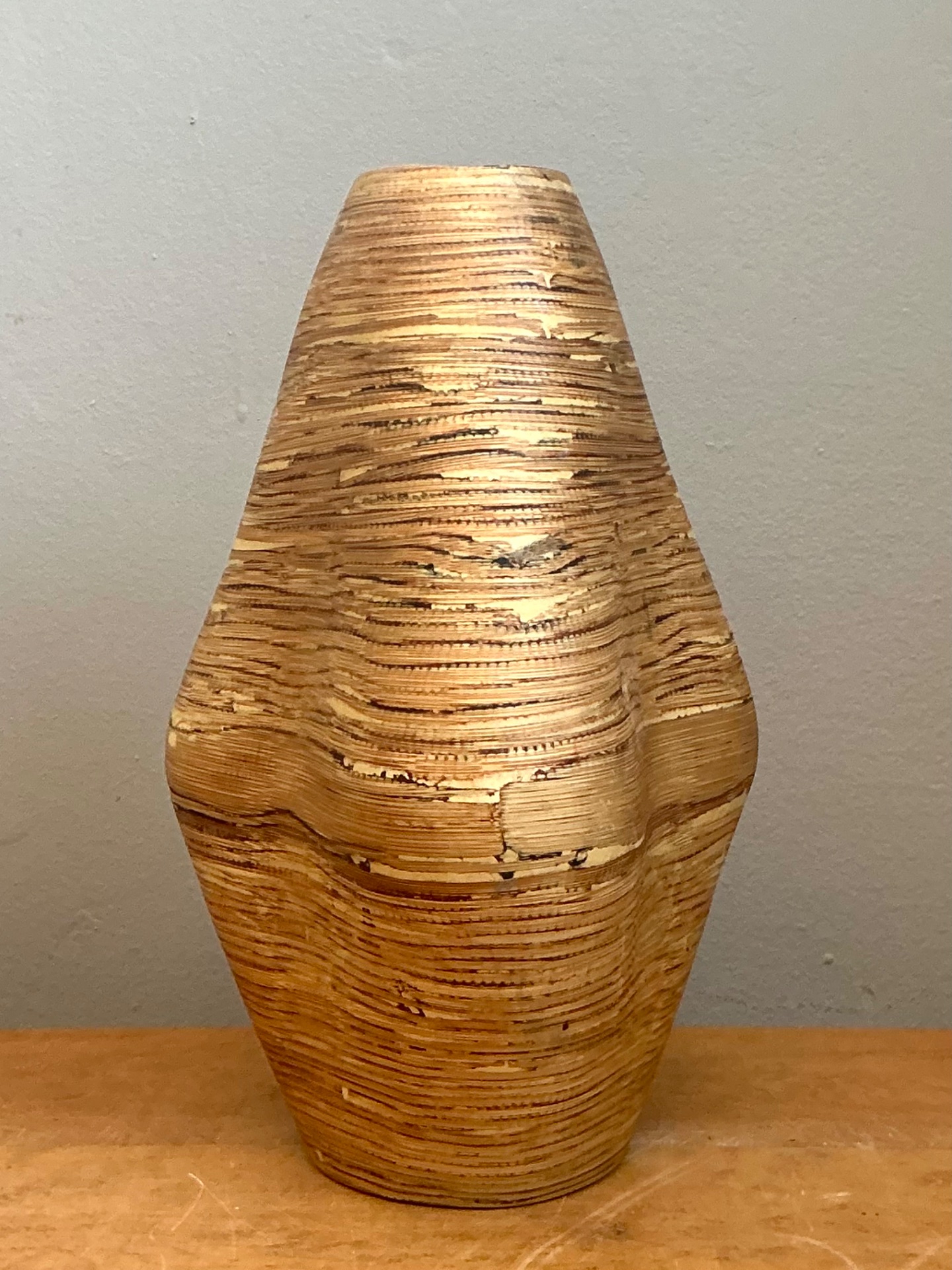 Vintage Textured Wood Decorative Vase - Detail view