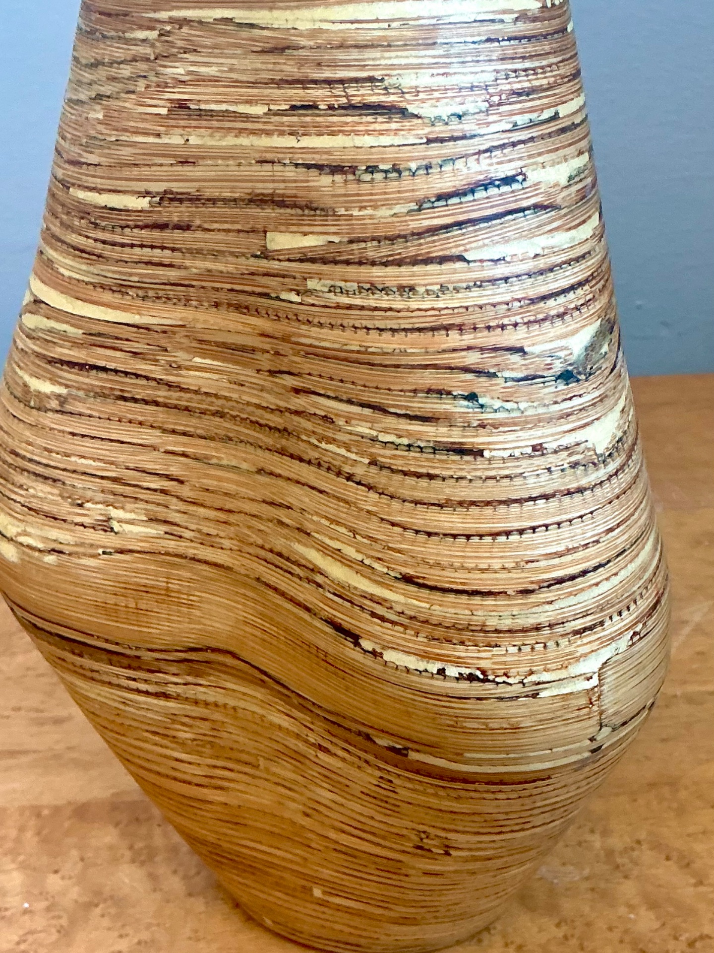 Vintage Textured Wood Decorative Vase - Back view