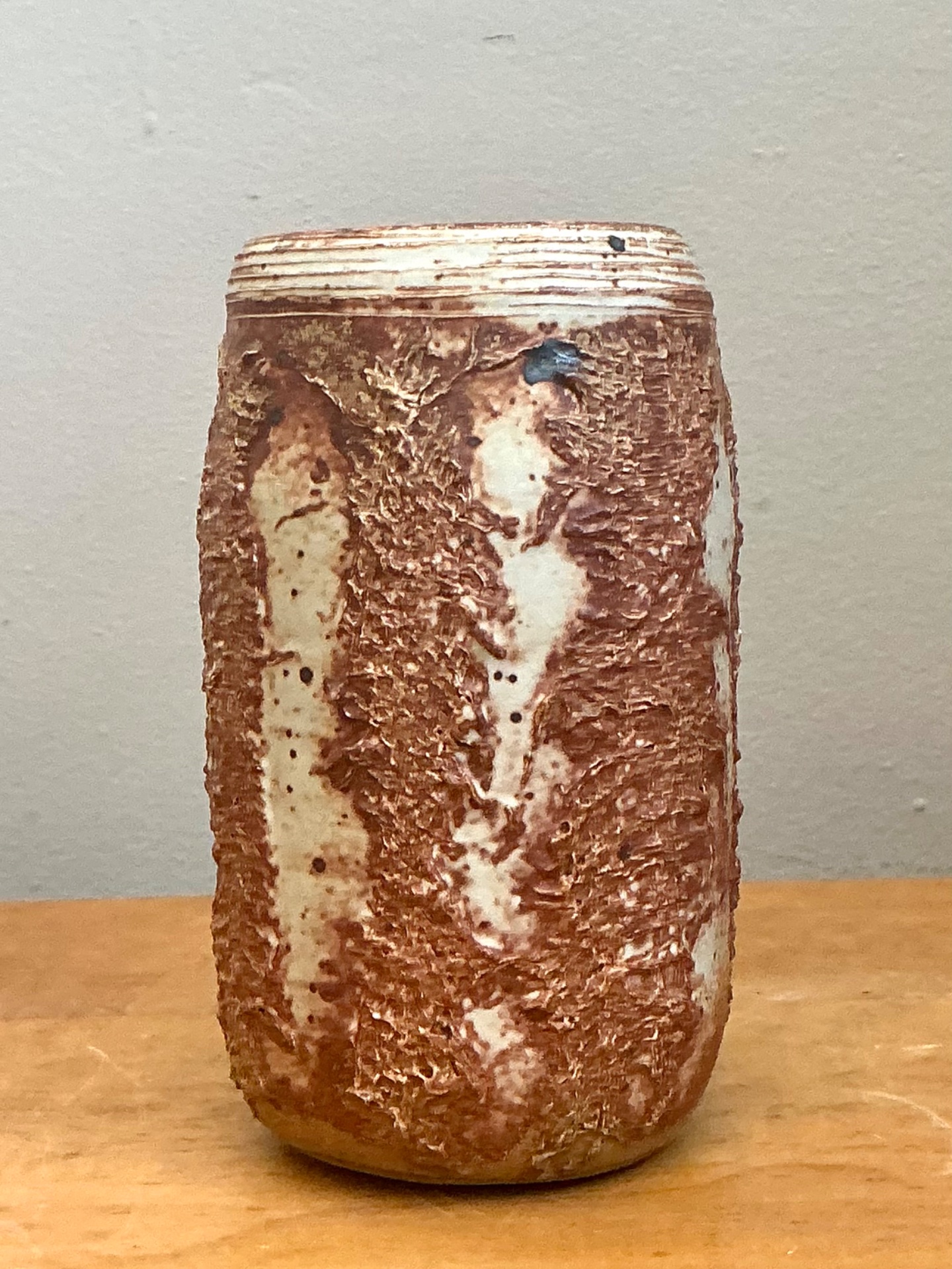 Vintage Brown Textured Studio Pottery Vase - Detail view