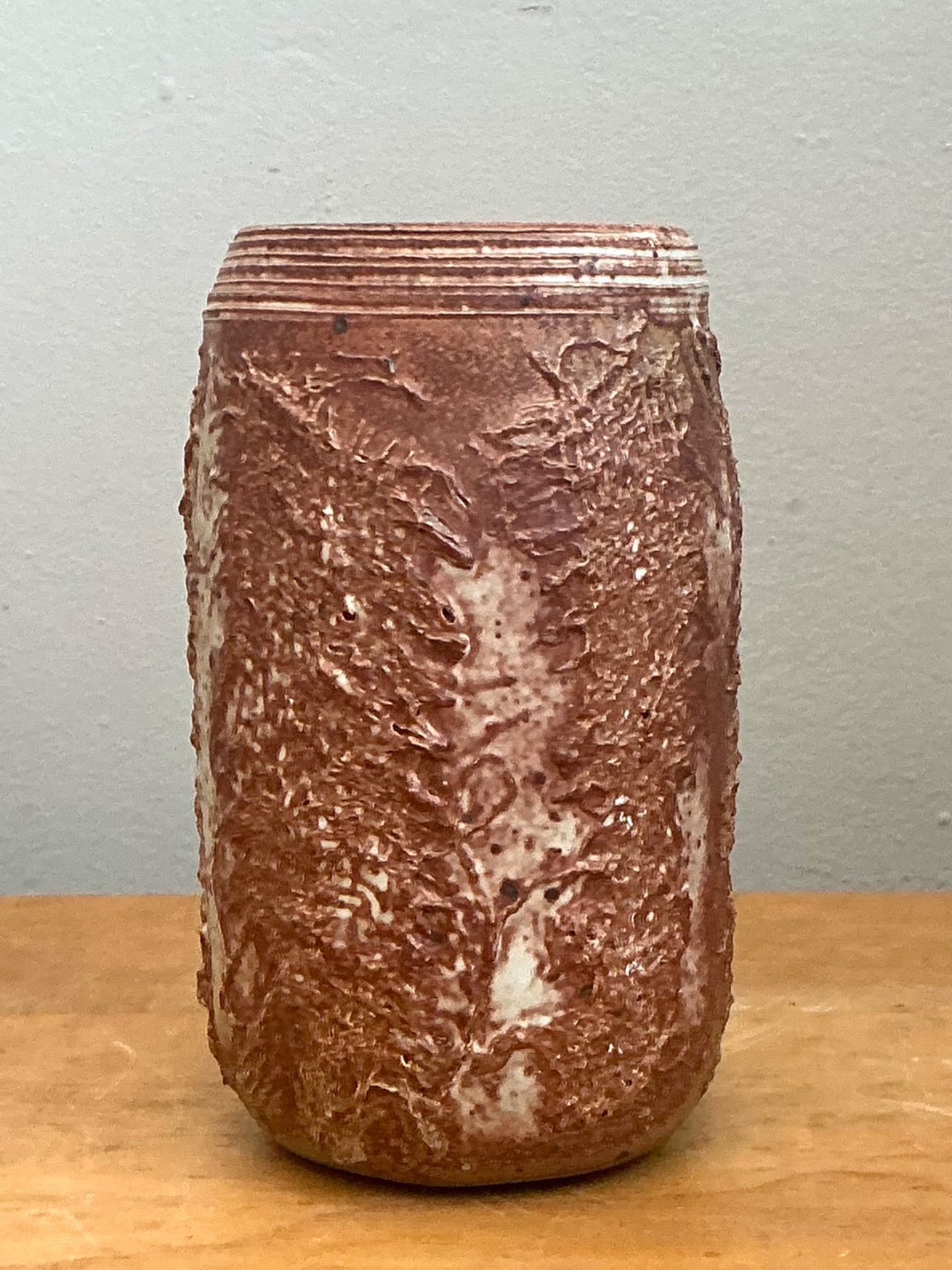 Vintage Brown Textured Studio Pottery Vase - Top view