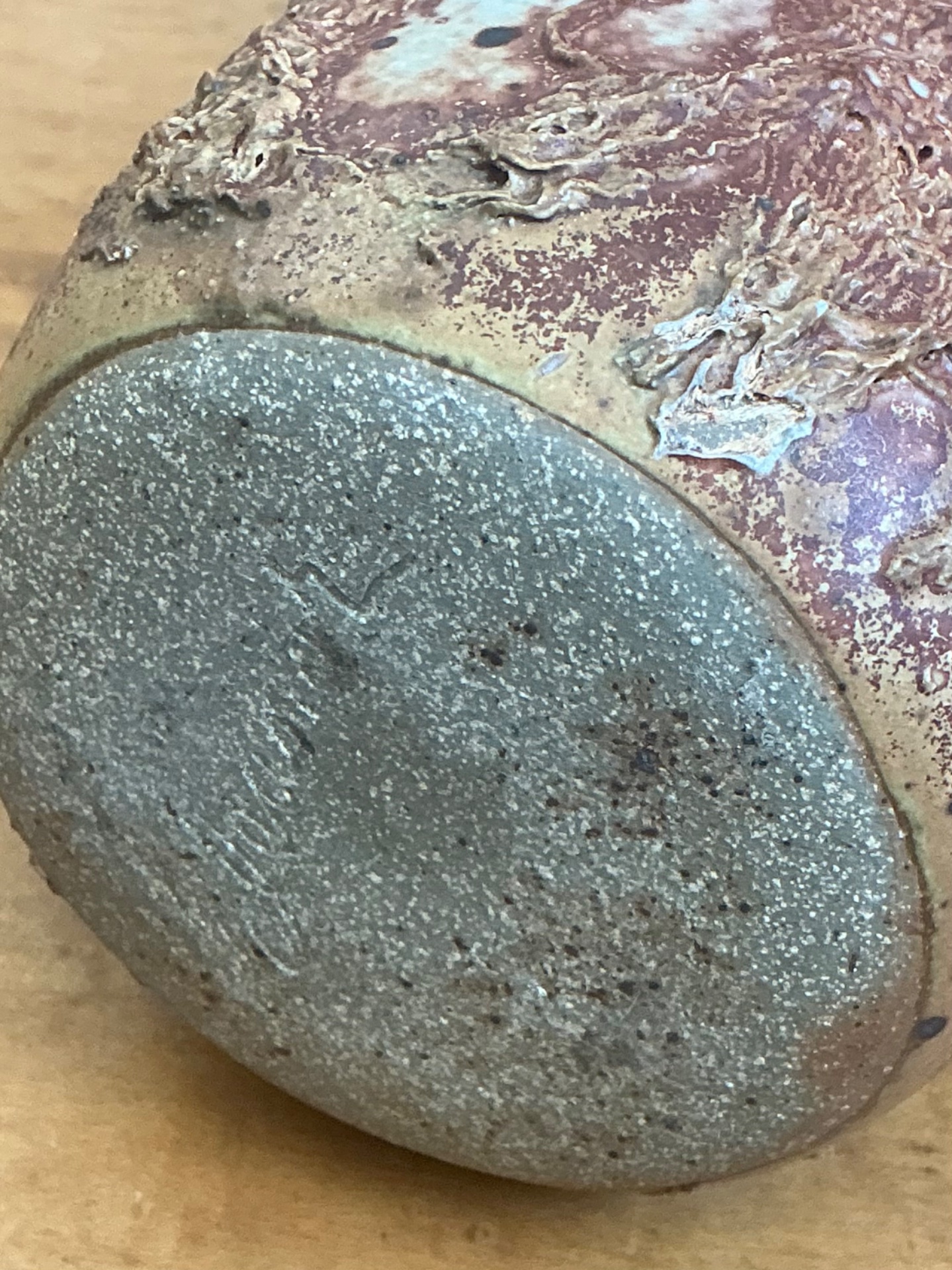 Vintage Brown Textured Studio Pottery Vase - Side view
