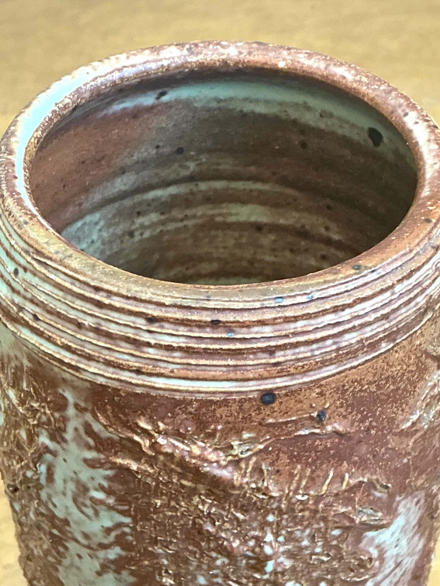Vintage Brown Textured Studio Pottery Vase - Back view