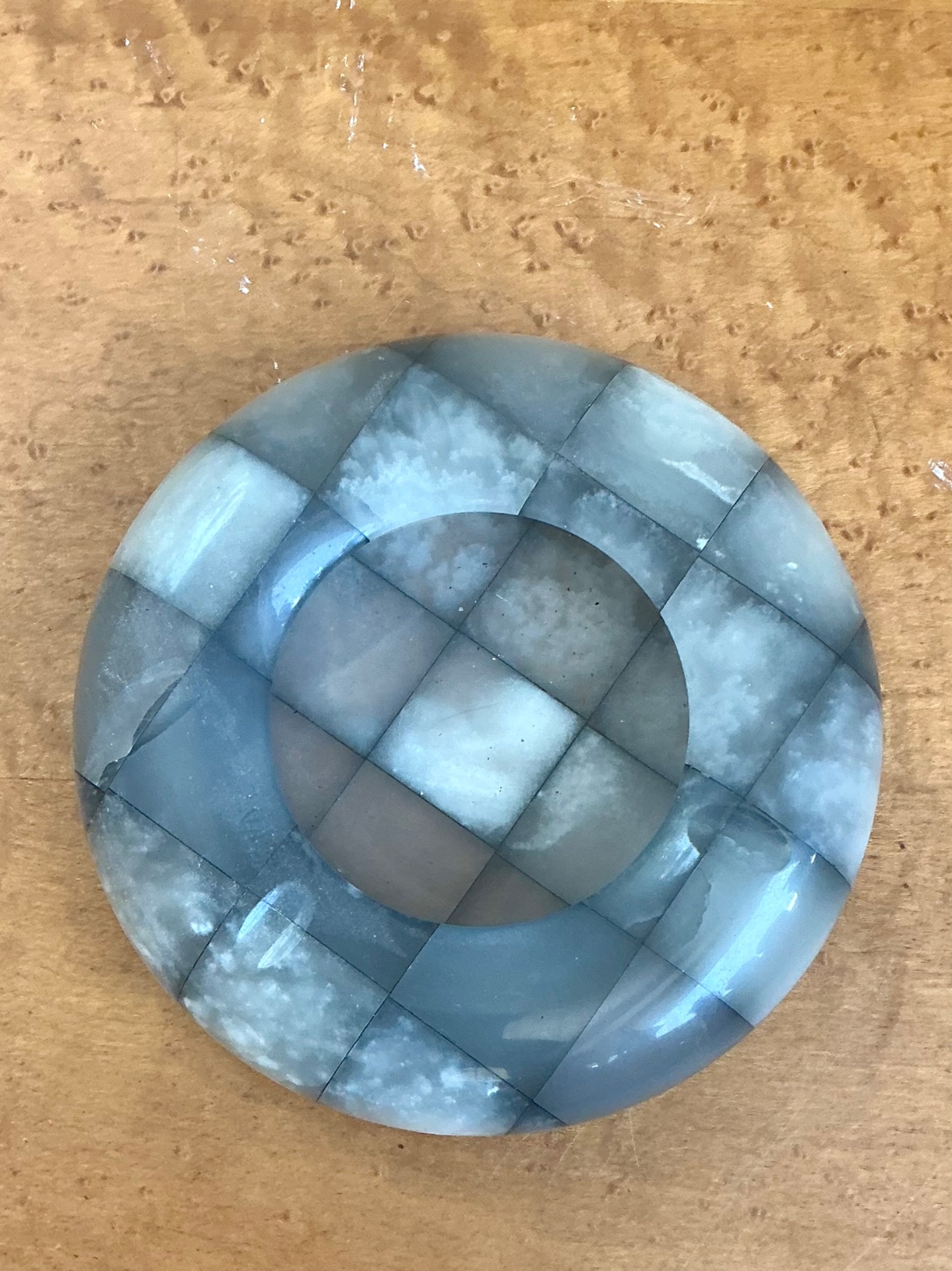 Vintage Checkered Stone Decorative Dish - Detail view