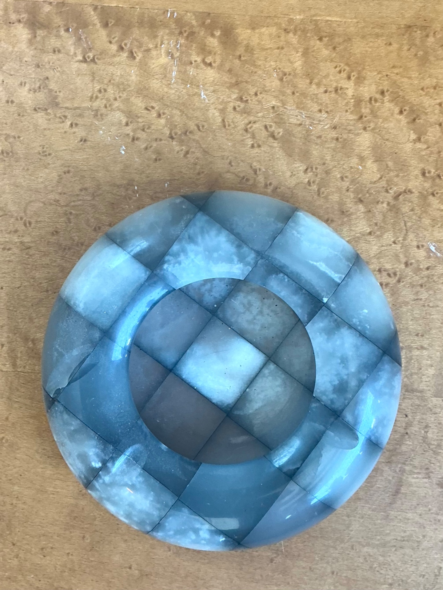 Vintage Checkered Stone Decorative Dish - Back view