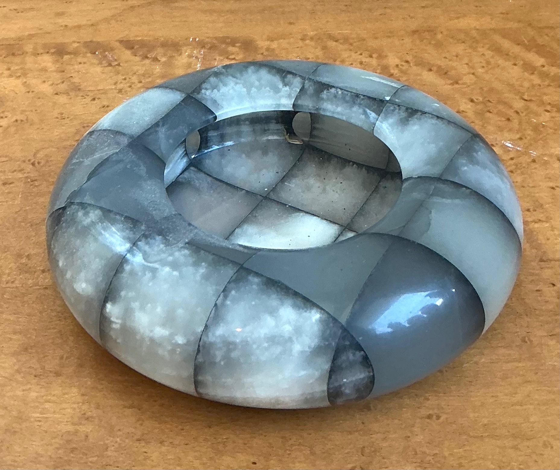 Vintage Checkered Stone Decorative Dish - Side view