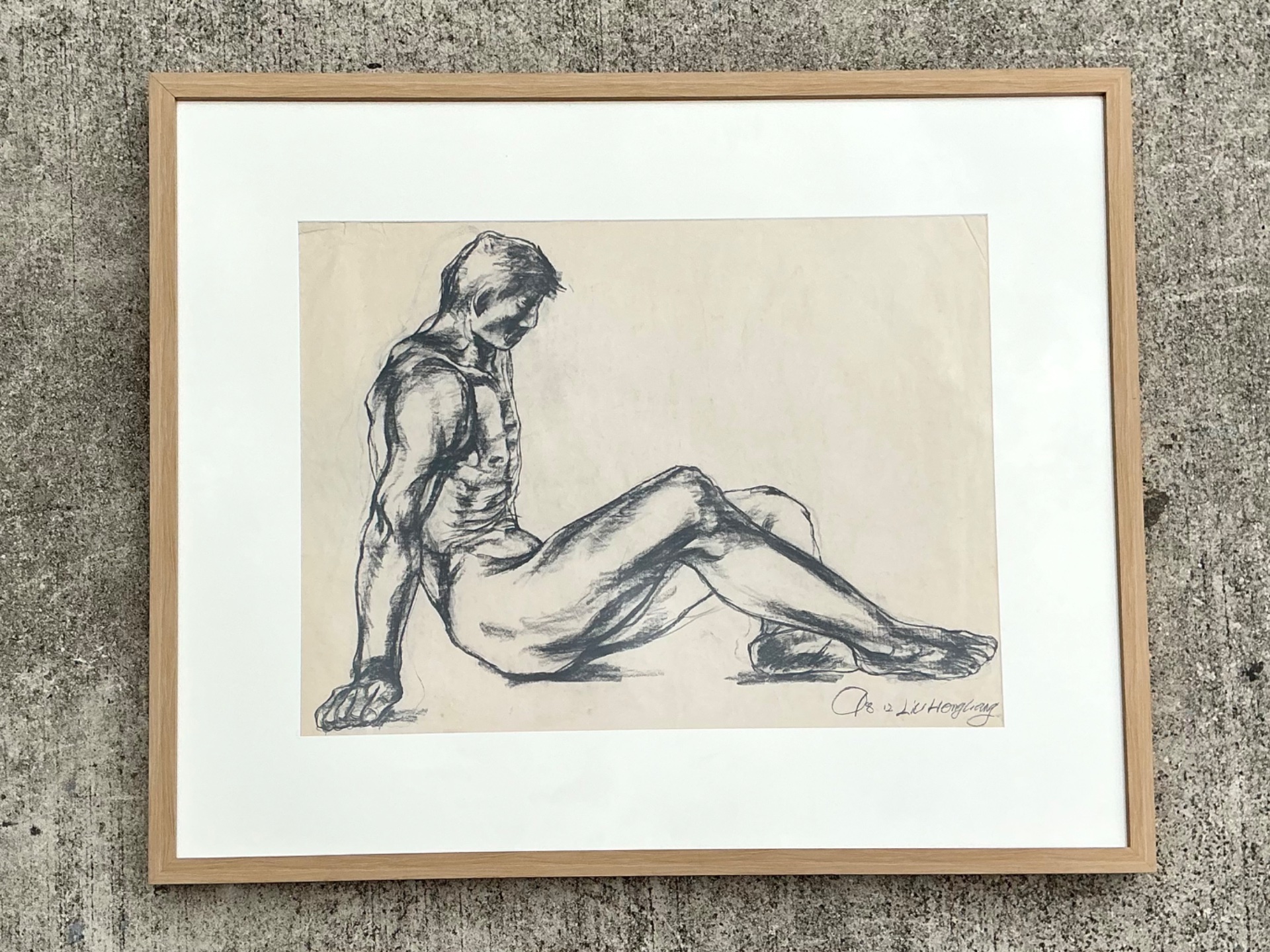 Vintage Original Nude Drawing Of Man On Paper - Top view