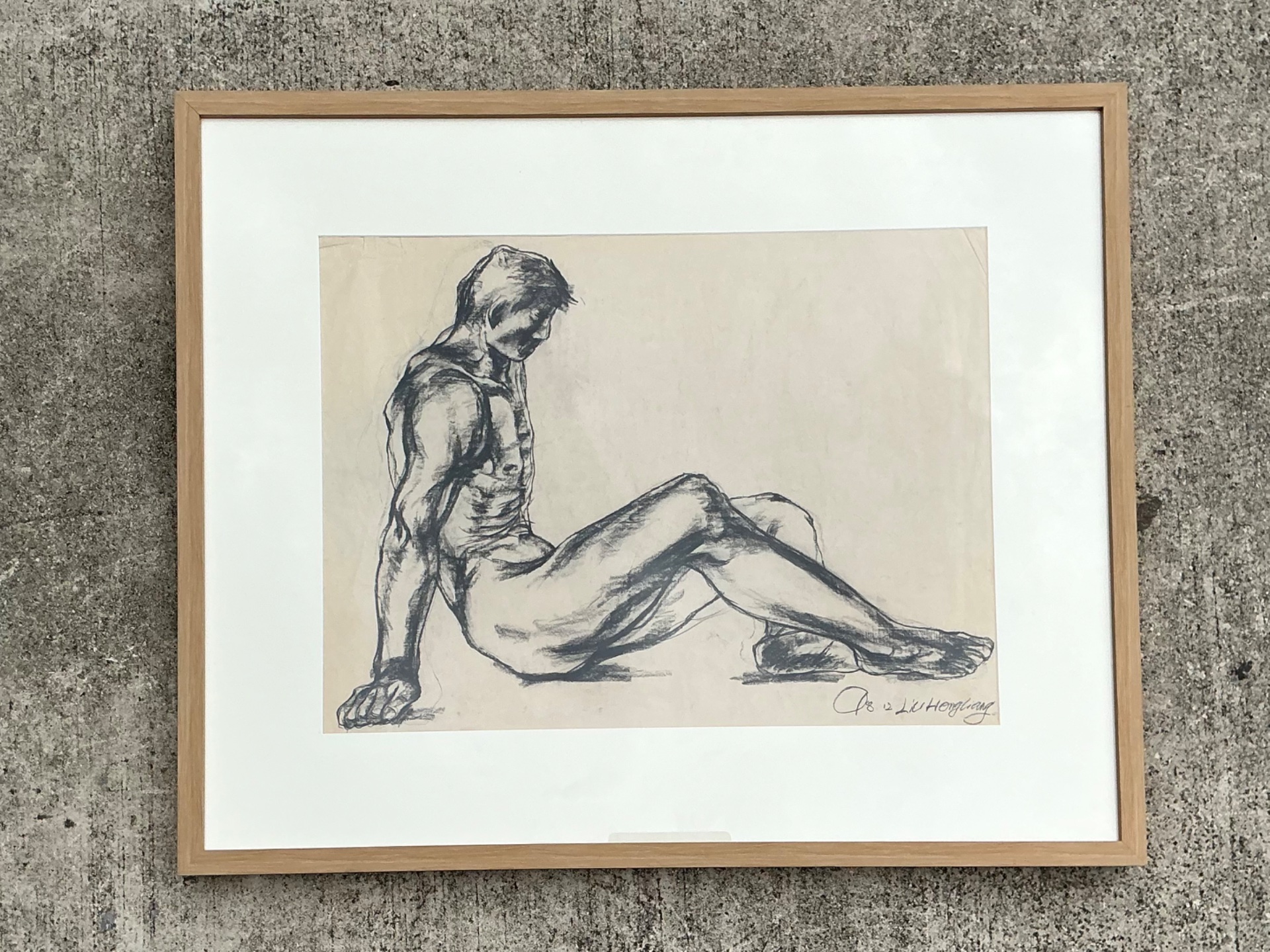 Vintage Original Nude Drawing Of Man On Paper - Detail view
