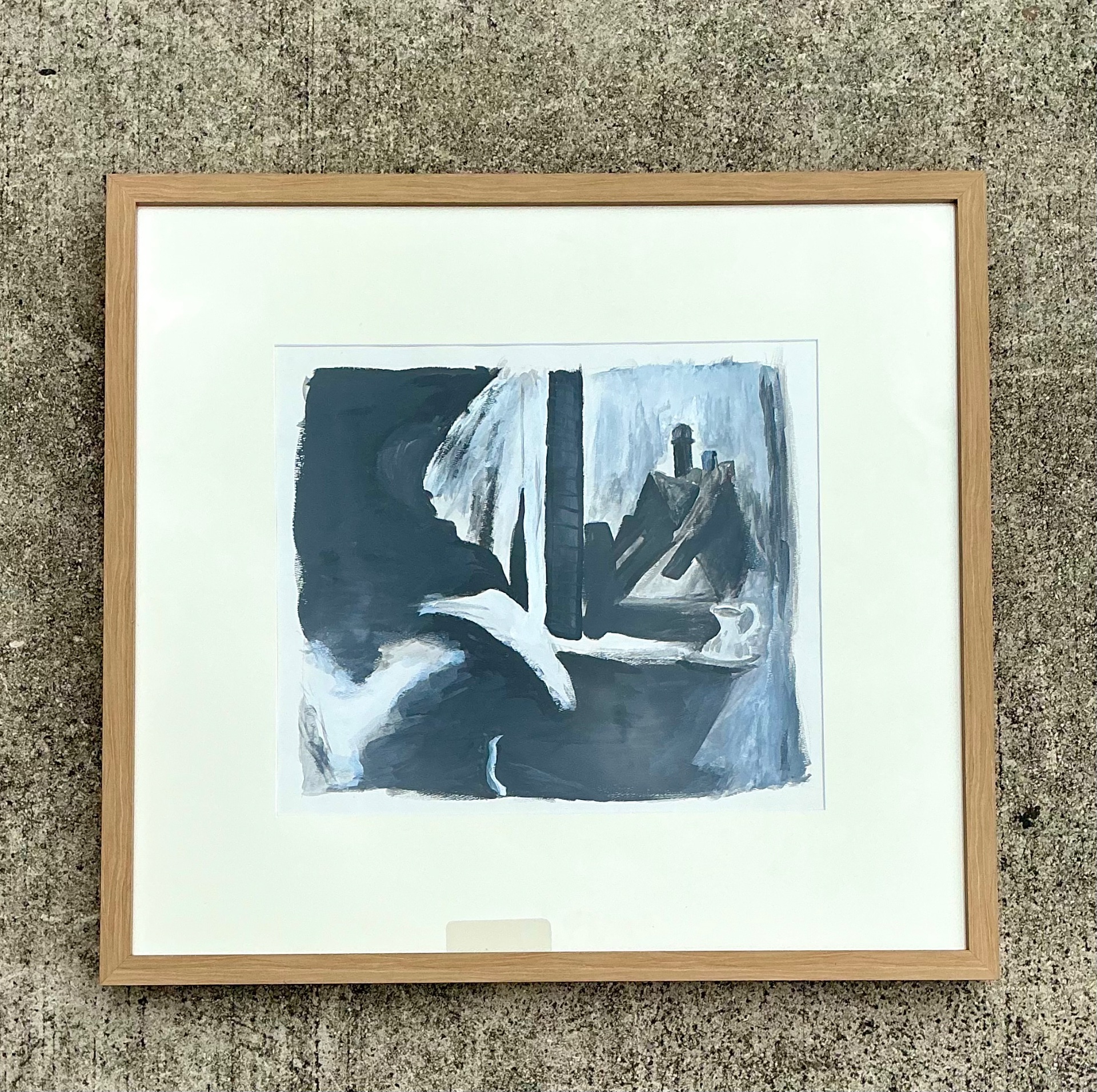 Vintage Original Abstract Oil On Paper  - Back view