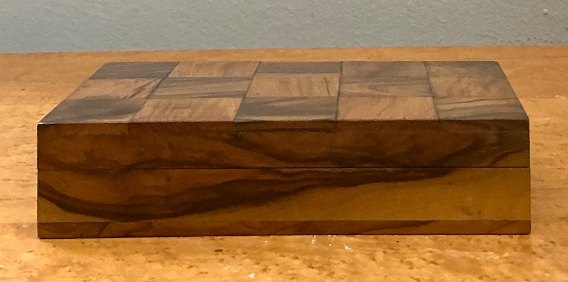 Vintage Checkered Wood Decorative Box - Back view