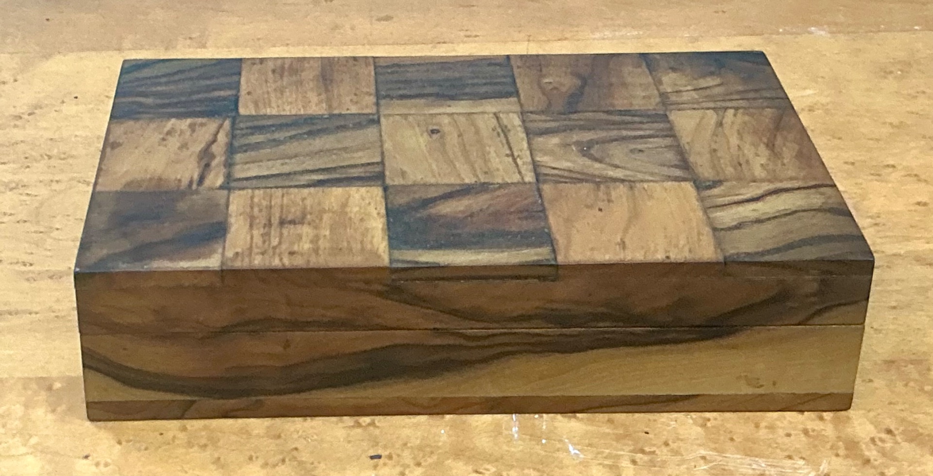 Vintage Checkered Wood Decorative Box - Detail view