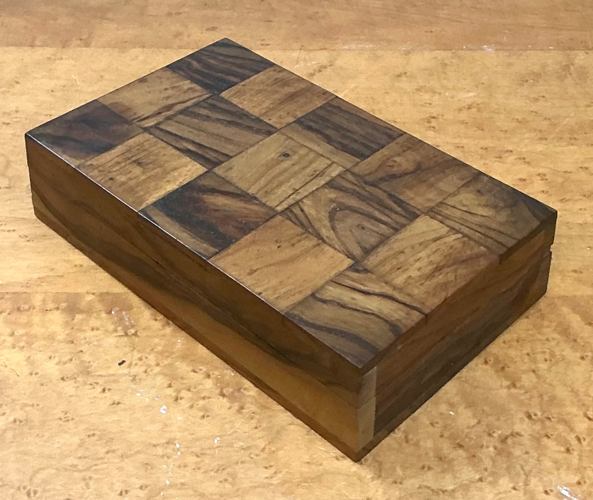 Vintage Checkered Wood Decorative Box - Side view