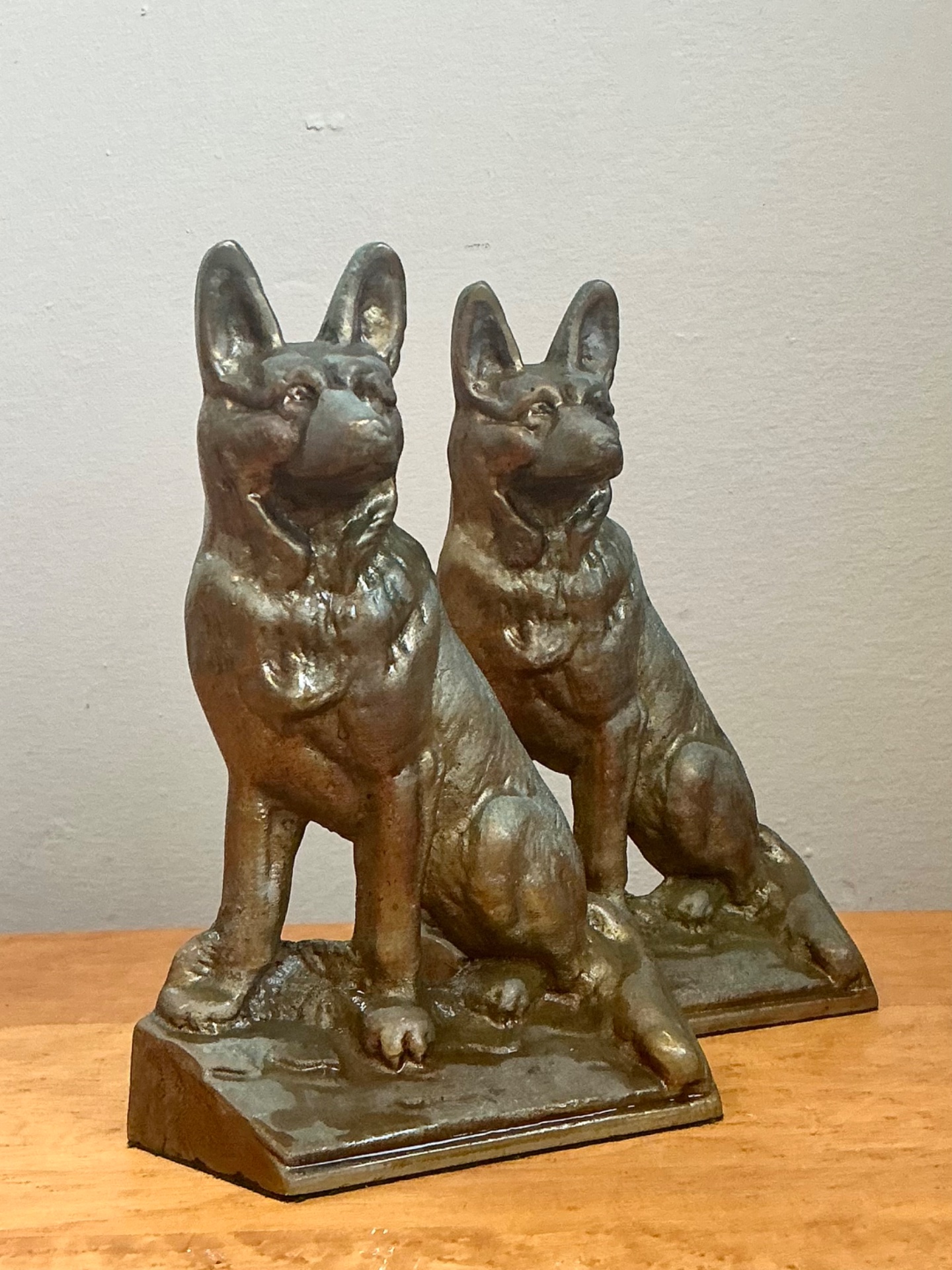 Vintage Bronze Dog Bookends - A Pair - Side view