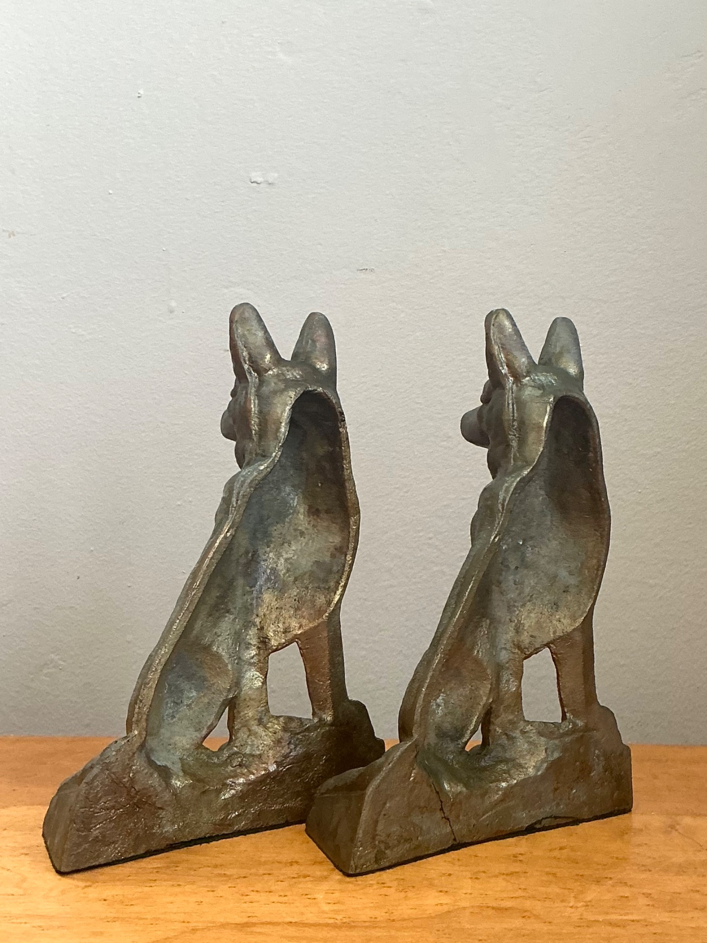Vintage Bronze Dog Bookends - A Pair - Back view