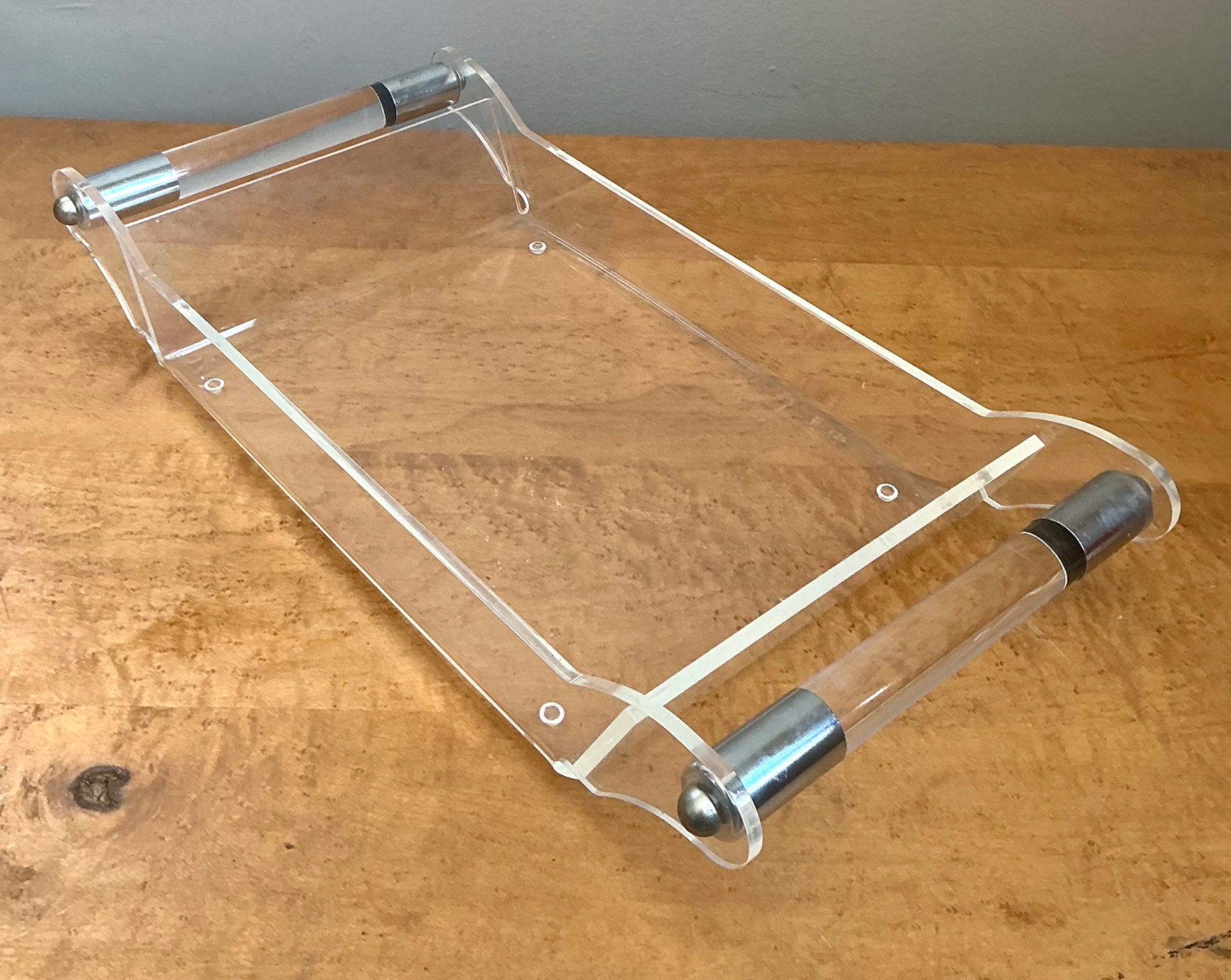 Vintage Lucite and Chrome Tray - Side view