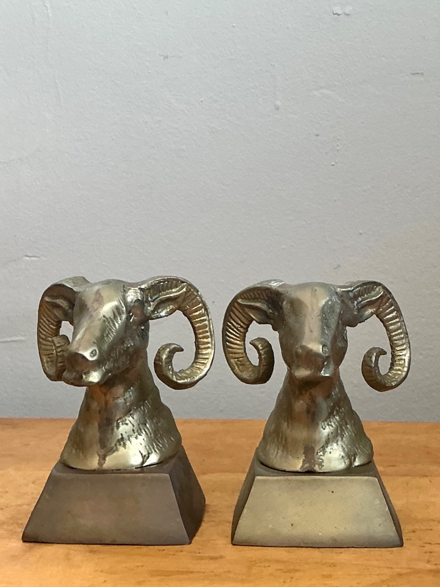Vintage Brass Ram Bust Bookends - A Pair - Detail view